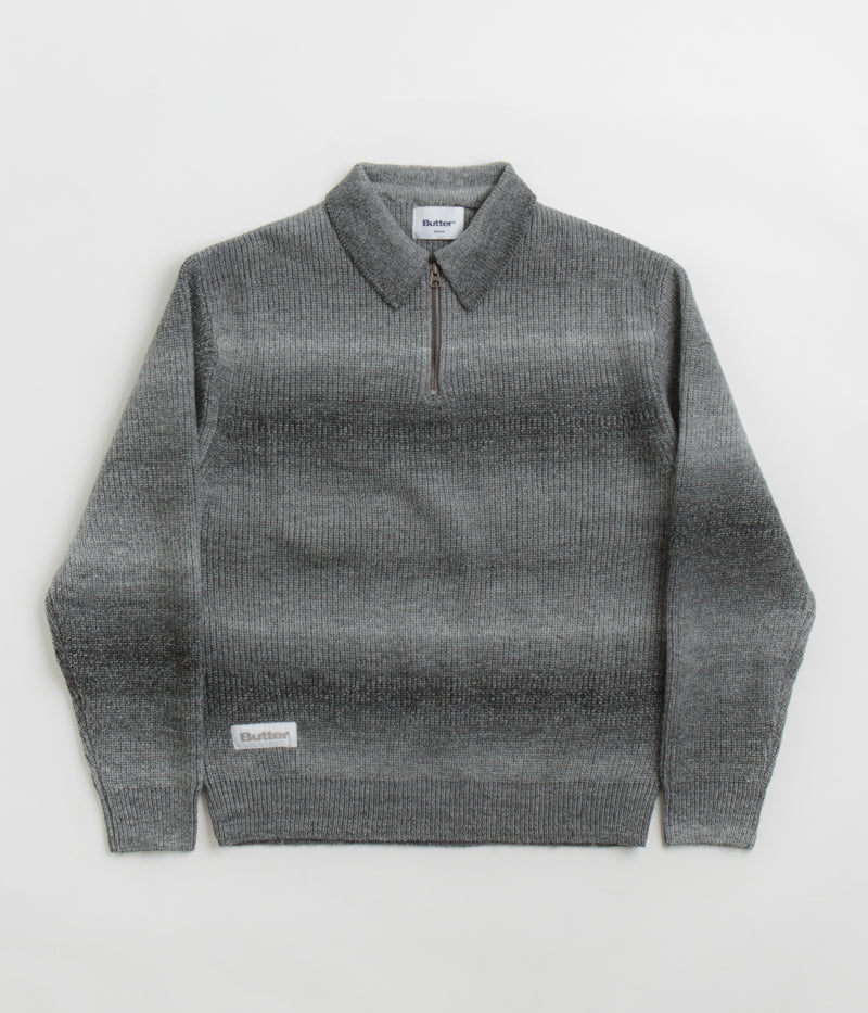 Butter Goods Beams 1/4 Zip Knit Polo Sweatshirt for Men - Charcoal Grey Pullover for Casual Wear & Street Style Outfits