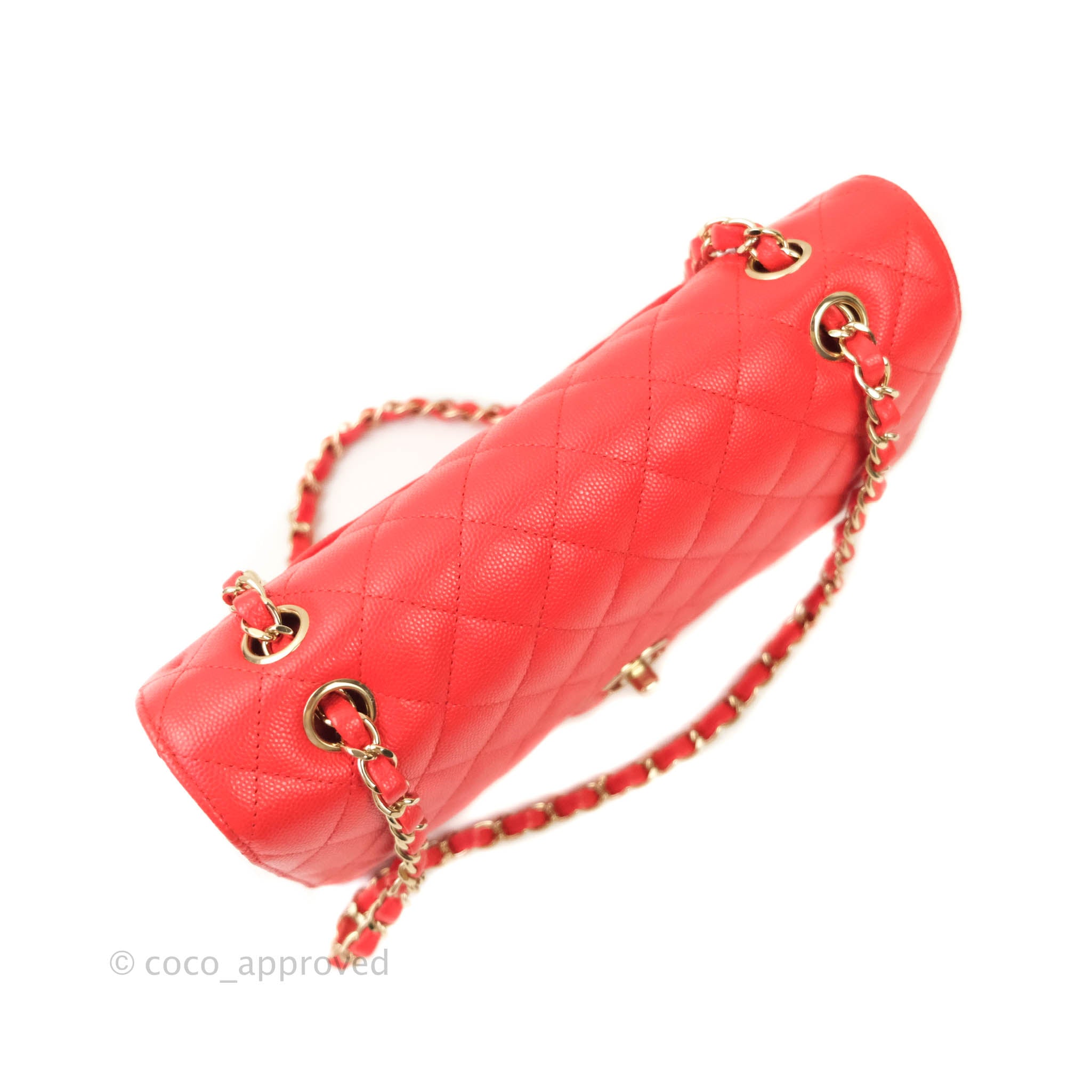 Chanel Classic Medium Double Flap Bag in Red Caviar Leather with Gold Hardware - Luxury Handbag for Women, Perfect for Parties, Weddings & Everyday Elegance