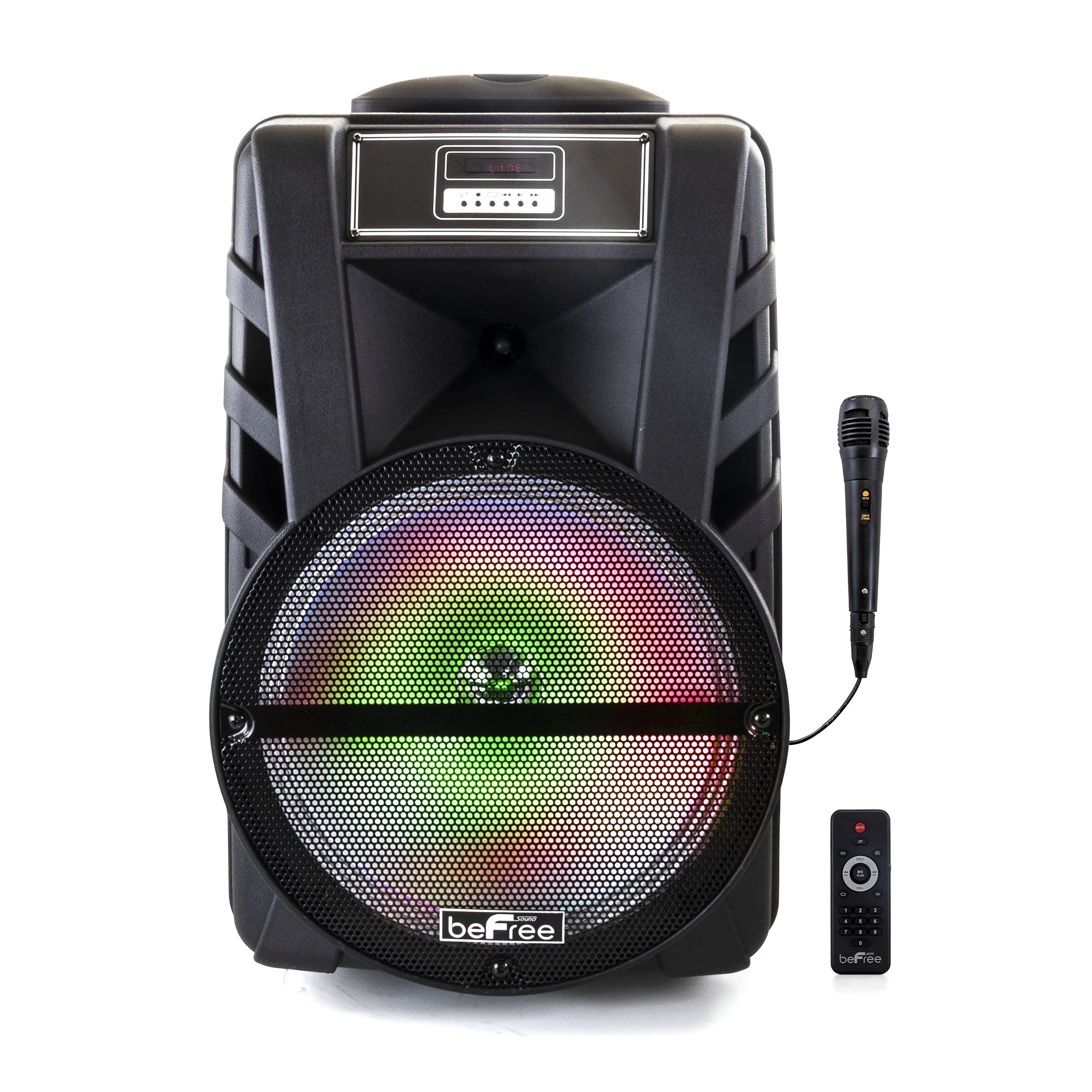 beFree Sound 12 Inch Bluetooth Speaker - Rechargeable Portable PA System with Dynamic LED Lights for Parties, Outdoor Events & Home Use - Black