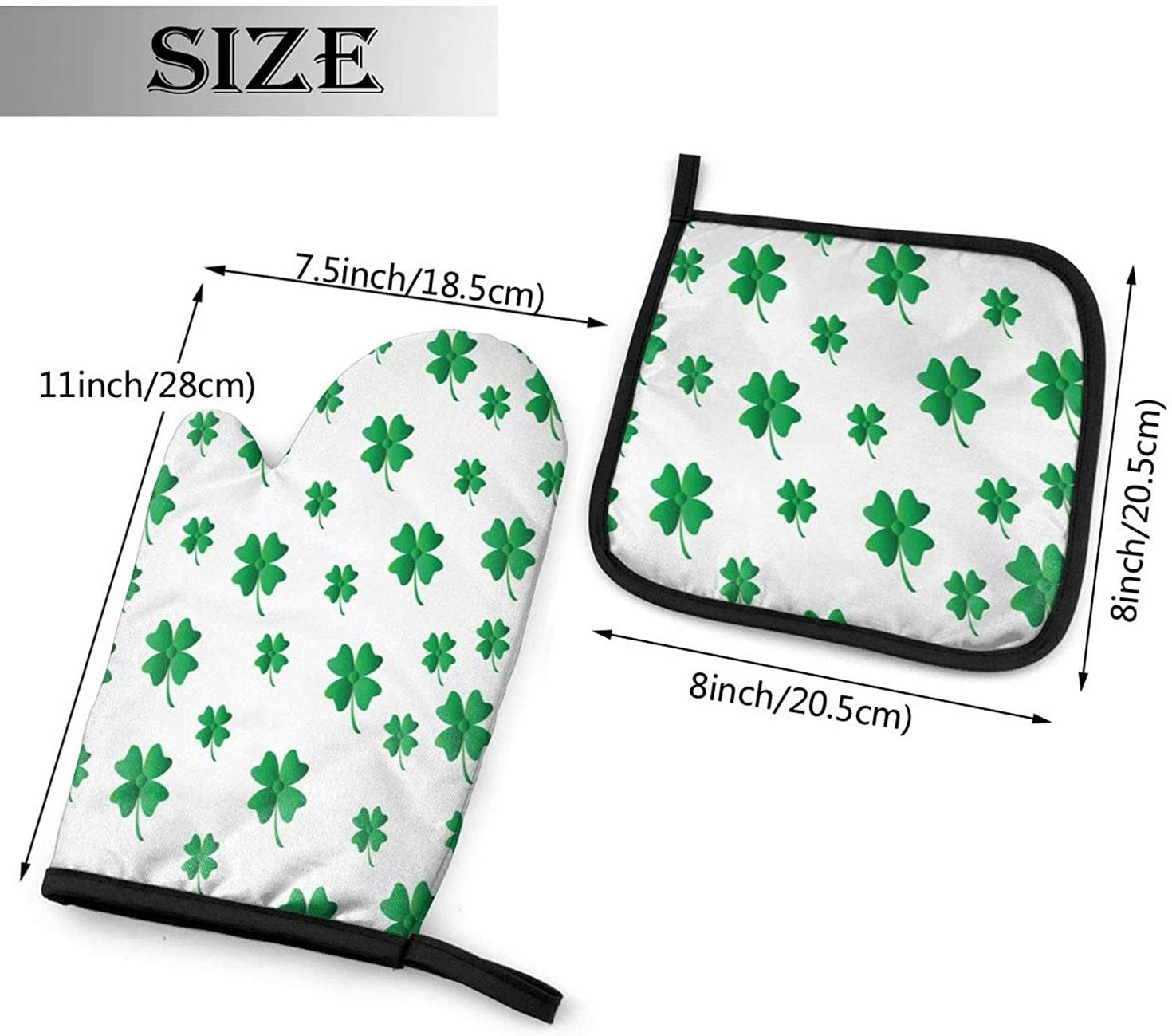 Four-Leaf Clover Oven Mitts - Heat Resistant Kitchen Gloves with Soft Cotton Lining & Non-Slip Surface for Cooking, Baking, Grilling - Perfect for Microwave, Oven & BBQ Use
