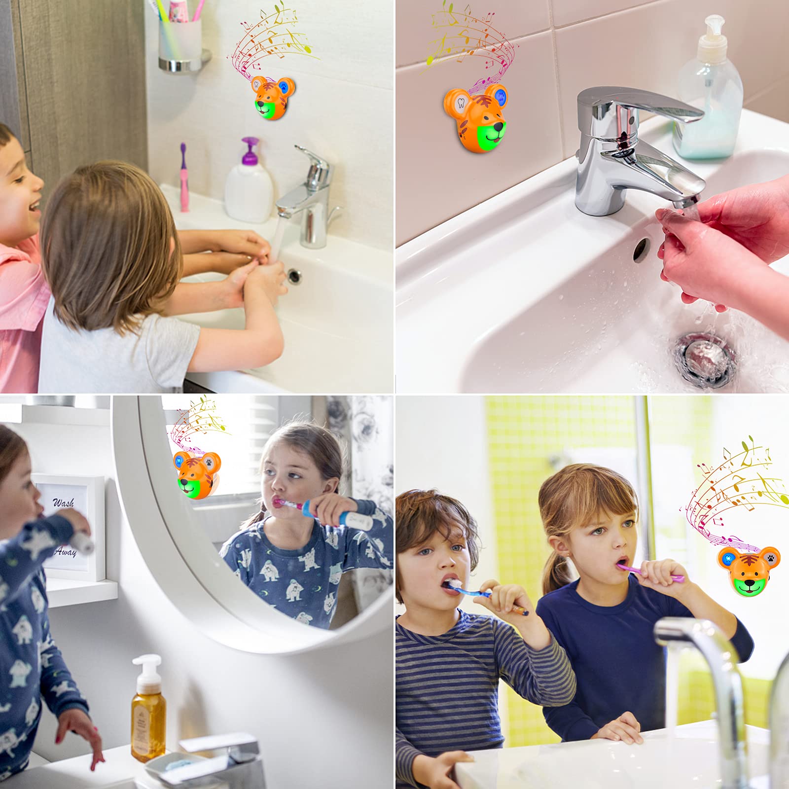 LUXSWAY Cute Animal Toothbrush Timer for Kids - 2 Minute Musical Timer with LED Light & 20-Second Hand Wash Training - Rechargeable Visual Timer (Tiger Design) - Perfect for Bathroom & Kids' Dental Hygiene Routine