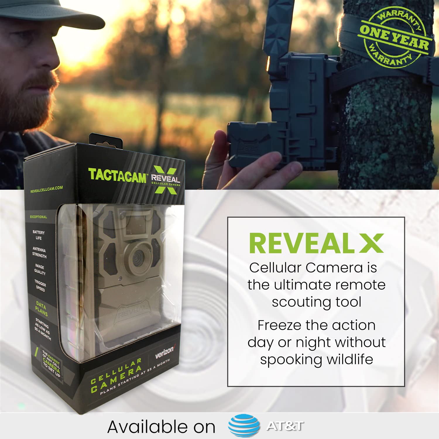 TACTACAM Reveal X Cellular Trail Camera with AT&T Connectivity - 32GB SD Card & Lens Cleaning Cloth Included - Perfect for Wildlife Monitoring, Hunting, and Outdoor Security