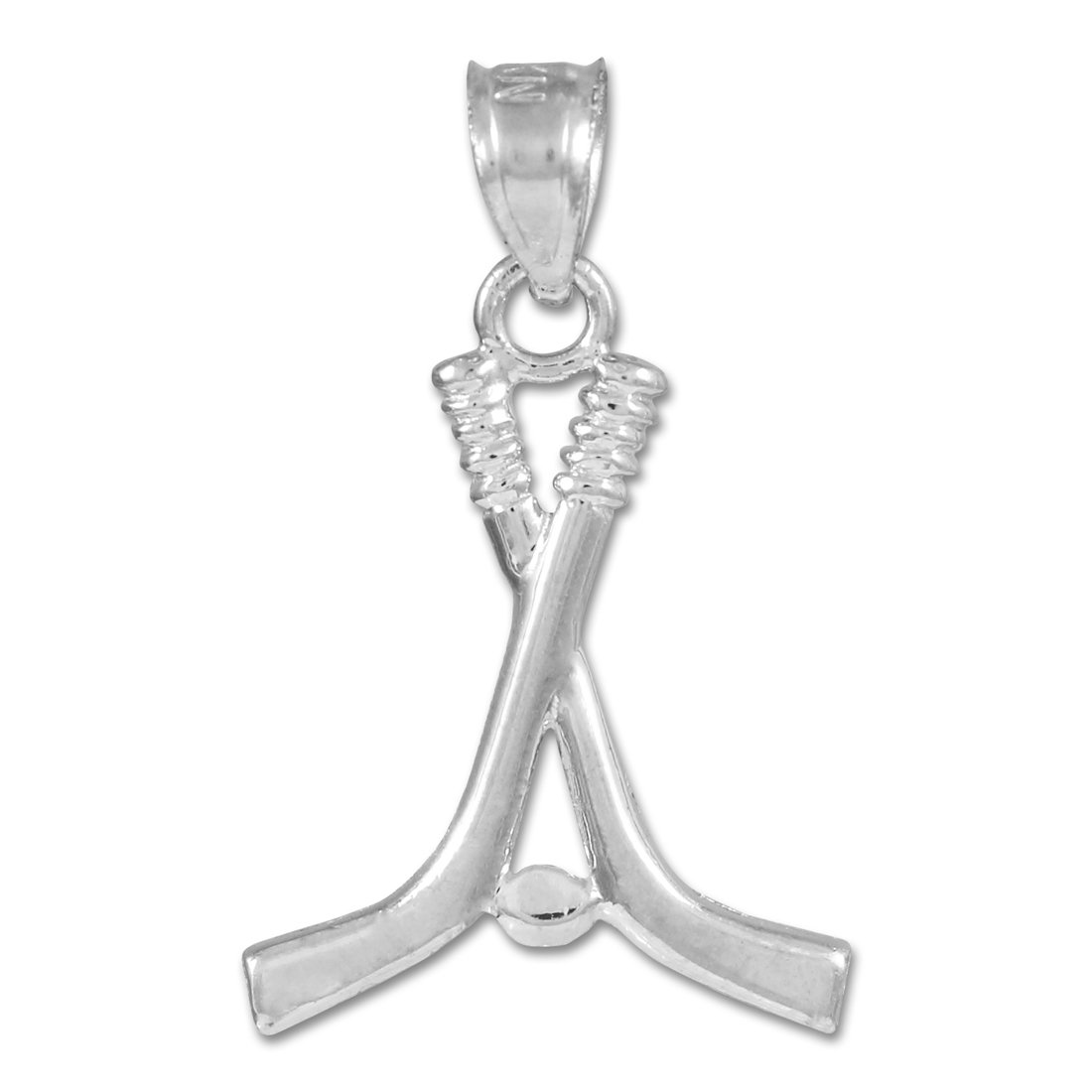 14K White Gold Ice Hockey Stick & Puck Charm Pendant Necklace - Perfect Gift for Hockey Fans & Winter Sports Enthusiasts - Ideal for Games, Parties & Sports-Themed Events