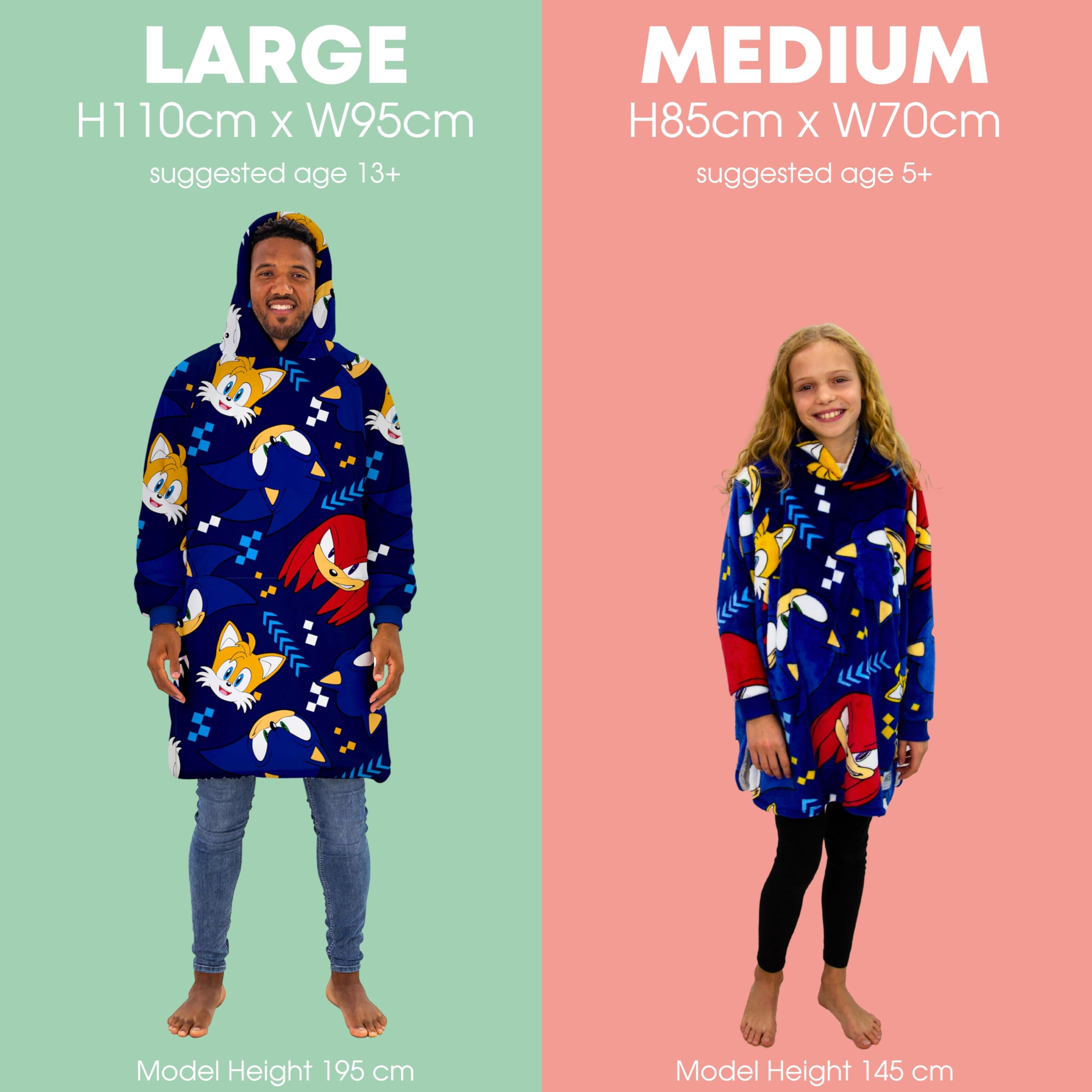 Sonic the Hedgehog Fleece Hooded Blanket for Boys | Wearable Soft Plush Throw | UK Size 7-12 | Perfect for Gaming, Movie Nights & Sleepovers