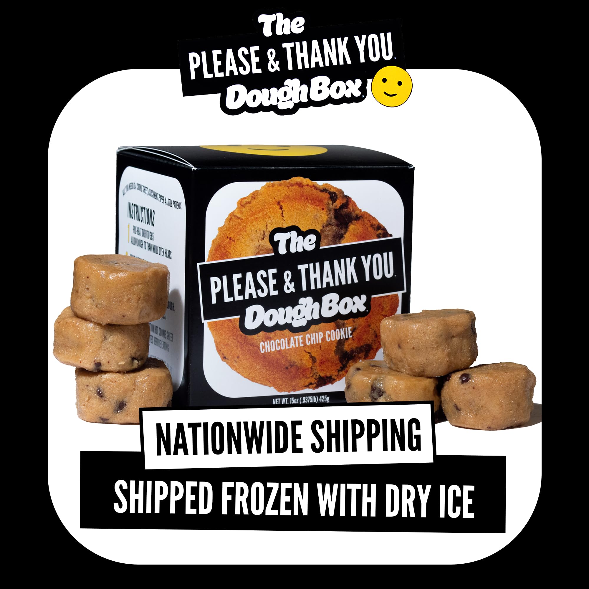 Please & Thank You Chocolate Chip Cookie Dough Box - 48 Ready-to-Bake Frozen Cookie Dough Pucks (4 Dozen) - Perfect for Parties, Gifts & Holiday Baking
