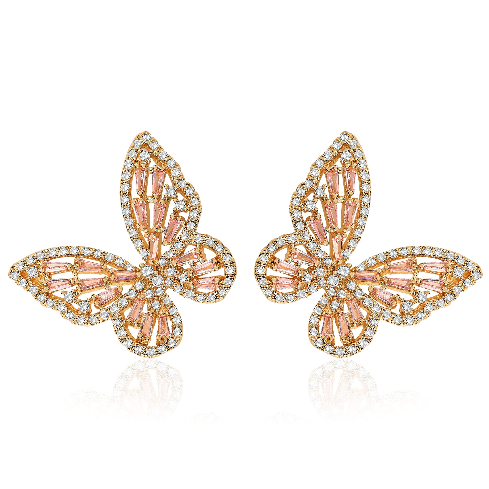 Sparkling Rhinestone Butterfly Bow Earrings for Women - Gold Crystal CZ Drop Dangle Earrings | Cubic Zirconia Sterling Silver Stud Earrings | Hypoallergenic Valentine's Day Jewelry Gift for Mom, Brides, Prom & Wedding | Perfect for Date Night, Parties & Special Occasions