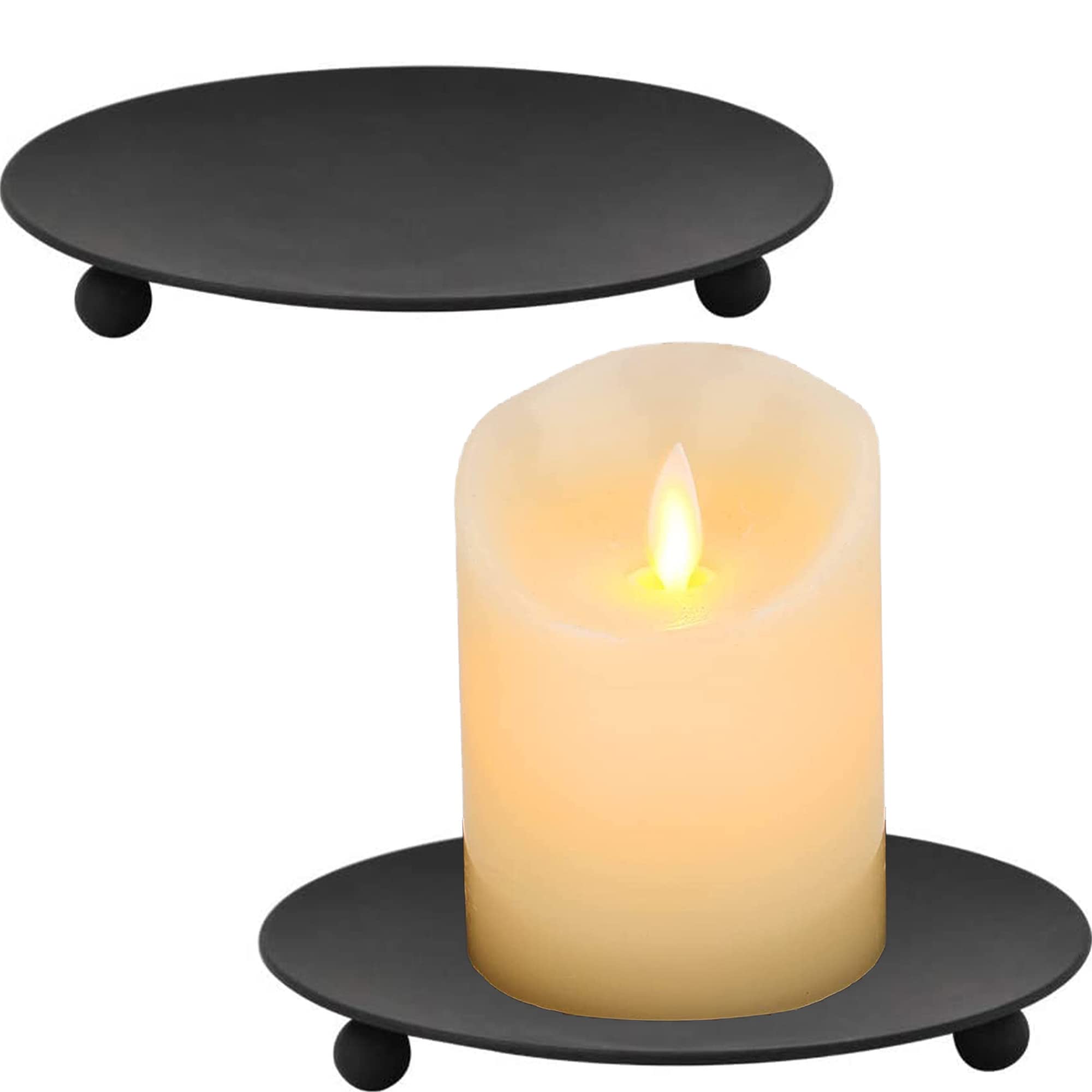 Black Iron Plate Candle Holder Set of 2 - 4.75