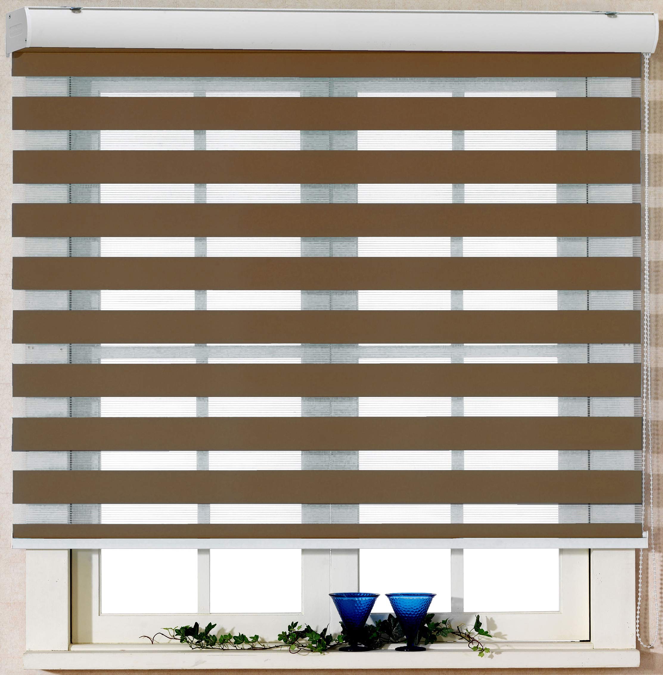 Custom Cut to Size Zebra Roller Blinds - 10 to 110 Inch Wide, Dual Layer Sheer & Privacy Light Control, Day & Night Window Shades (107