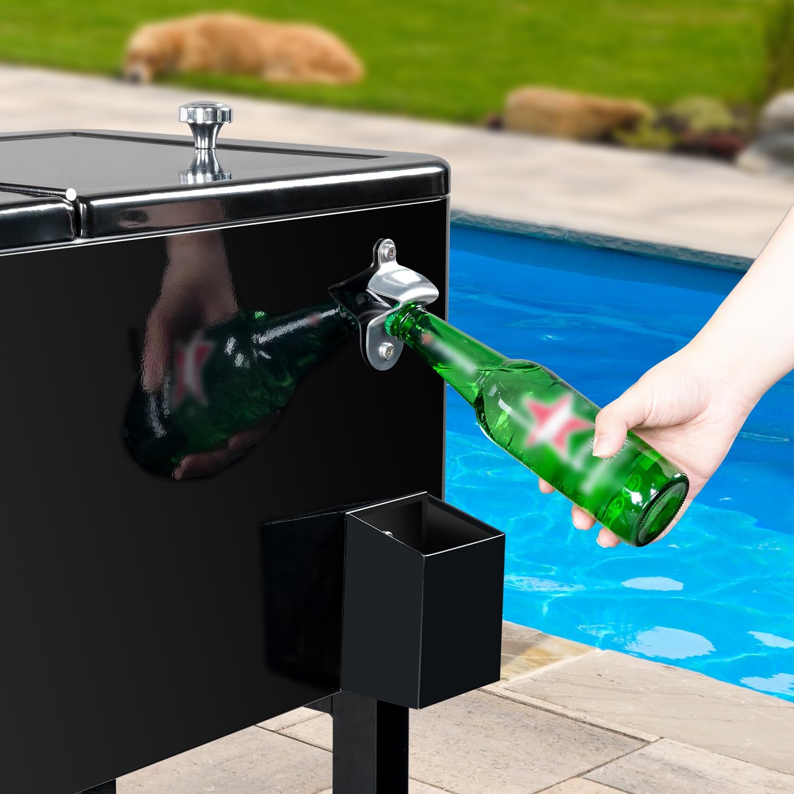 VINGLI 80 Quart Rolling Cooler with Wheels - Portable Outdoor Party Ice Chest for Drinks, Beverage Cart with Shelf & Built-in Bottle Opener - Perfect for Beach, Camping, Tailgating & Backyard BBQs