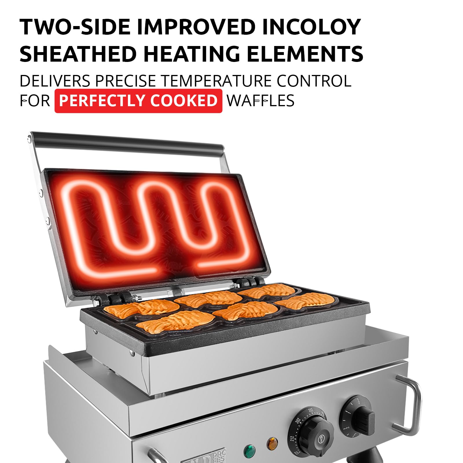 ALDKitchen Commercial Digital Taiyaki Fish Waffle Maker - 6-Cavity Non-Stick Gold Fish Pancake Machine 110V for Bubble Tea Shops, Asian Dessert Cafes & Home Breakfast (6 Mini Closed-Mouth Fish Molds)