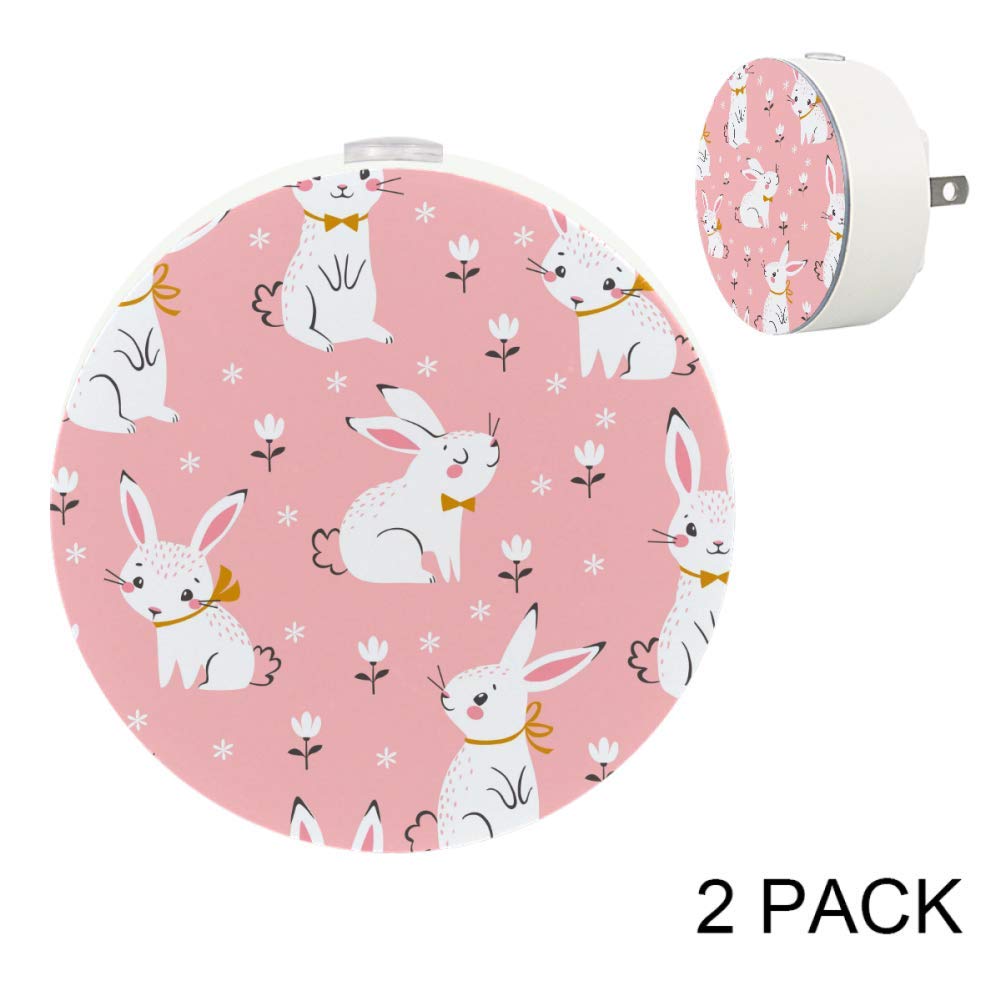 **Dusk-to-Dawn LED Night Light Plug-in - Cute White Bunny Design for Bedroom, Nursery & Kids Room - Soft Glow for Safe Nighttime Navigation**