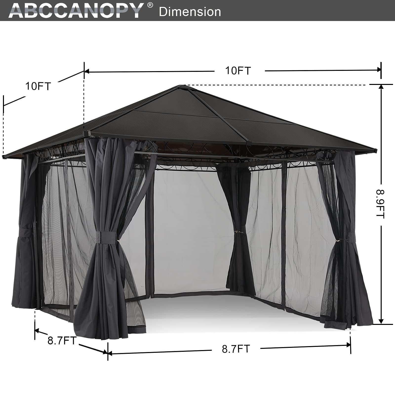 ABCCANOPY Hardtop Patio Gazebo with Weather-Resistant Curtains & Mosquito Netting - Perfect for Outdoor Dining, Garden Parties, and Backyard Relaxation