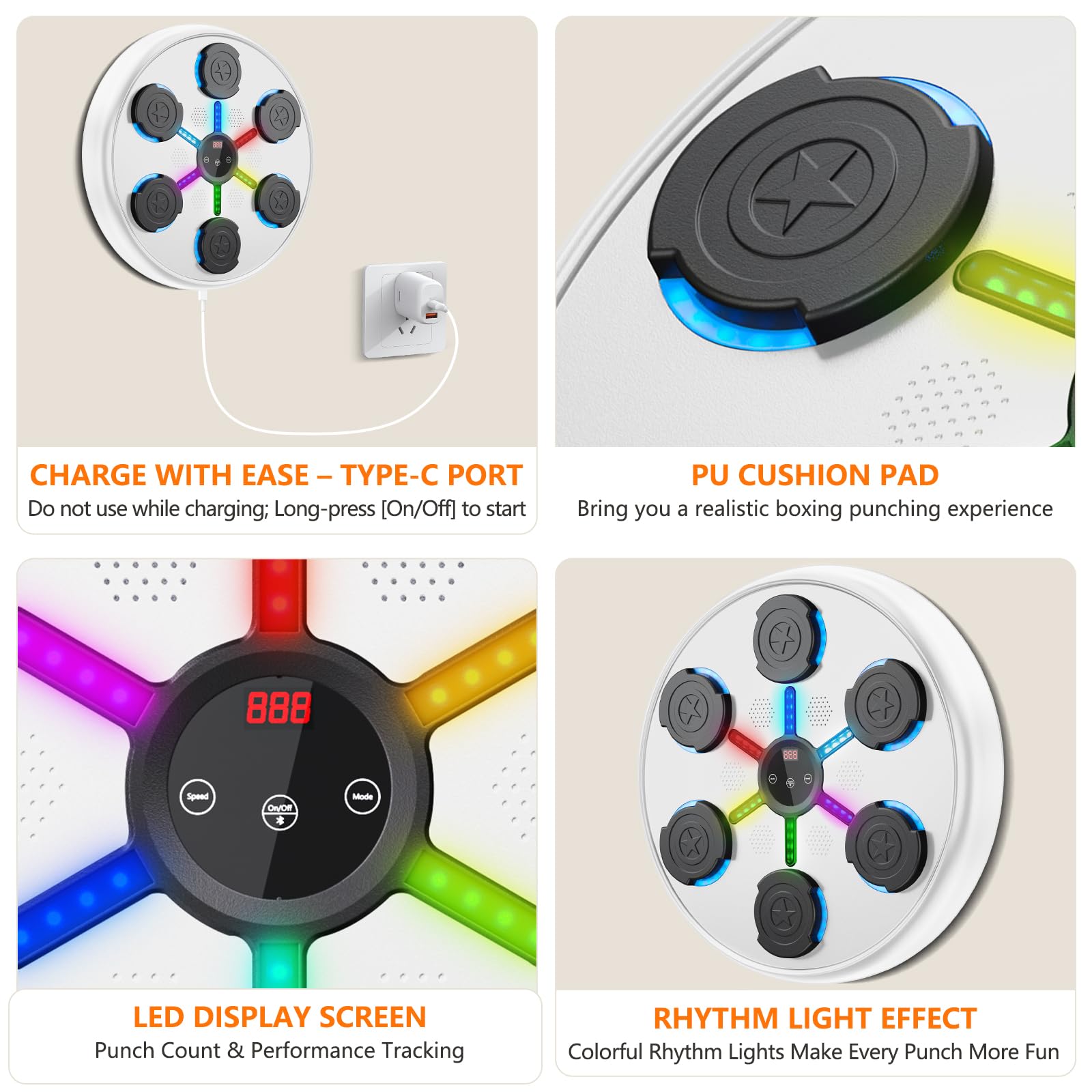 Portable Smart Bluetooth LED Music Boxing Machine - Wall Mounted Electronic Punching Bag for Home, Kids & Adults Training, Stress Relief - Perfect for Fitness, Boxing Practice & Fun Family Activities