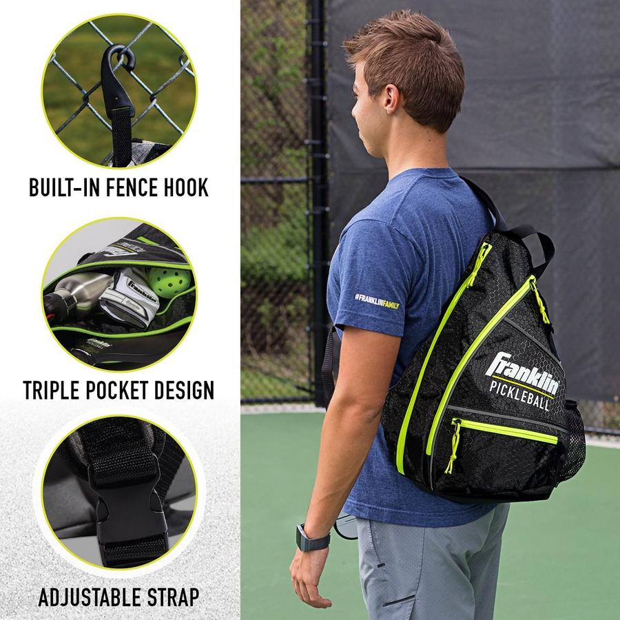 Franklin Pickleball Sling Bag - Lightweight & Durable Pickleball Backpack for Paddles & Gear - Perfect for Court, Travel & Outdoor Sports (Black/Yellow)