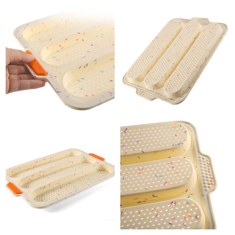 Antetek 2-Pack Non-Stick Silicone Baguette Pan - 3 Wave Loaves Perforated French Bread Baking Tray, Perfect for Homemade Baguettes, Artisan Bread & Party Baking - Ideal for Kitchen, Household & DIY Bread Making