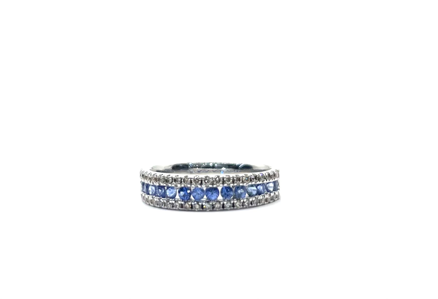 Levian 14K White Gold Diamond and Sapphire Wedding Band Ring for Women - Elegant Stackable Jewelry for Engagement, Anniversary and Special Occasions