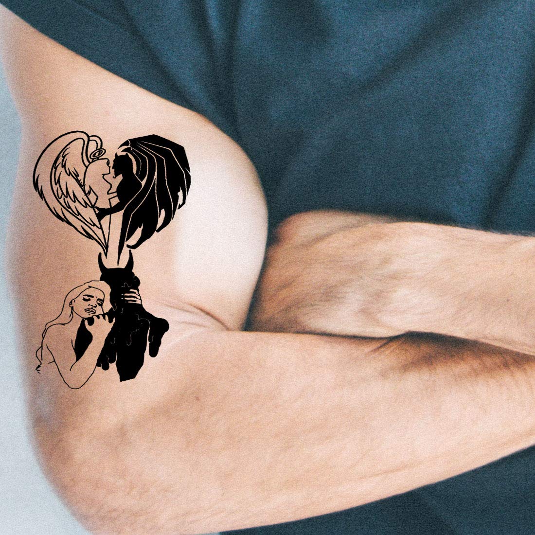 Devil and Angel Love Temporary Tattoo - Waterproof Fake Tattoos for Men & Women - Perfect for Parties, Halloween & Body Art