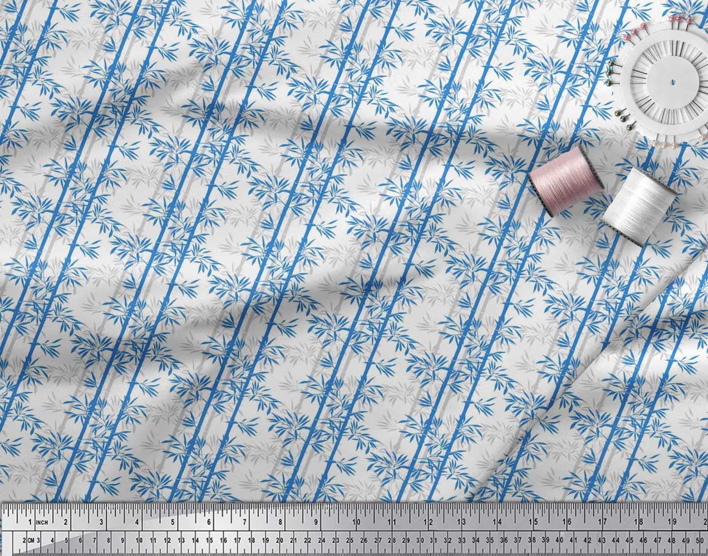 Soimoi 42 Inch Wide Blue Polyester Crepe Fabric by The Yard - Natural Sustainable Printed Fabric for Dresses, Curtains & Home Decor