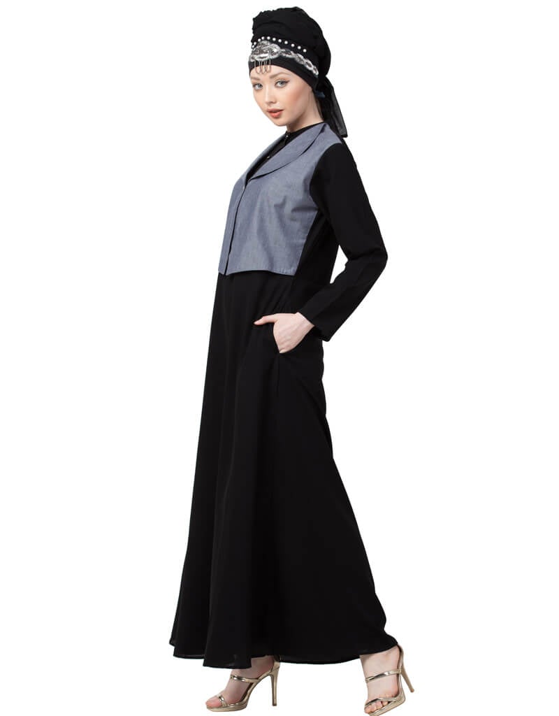 Premium Blue Arabic Extra Contrast Executive Abaya Jacket - Elegant Modest Wear for Work, Events & Special Occasions