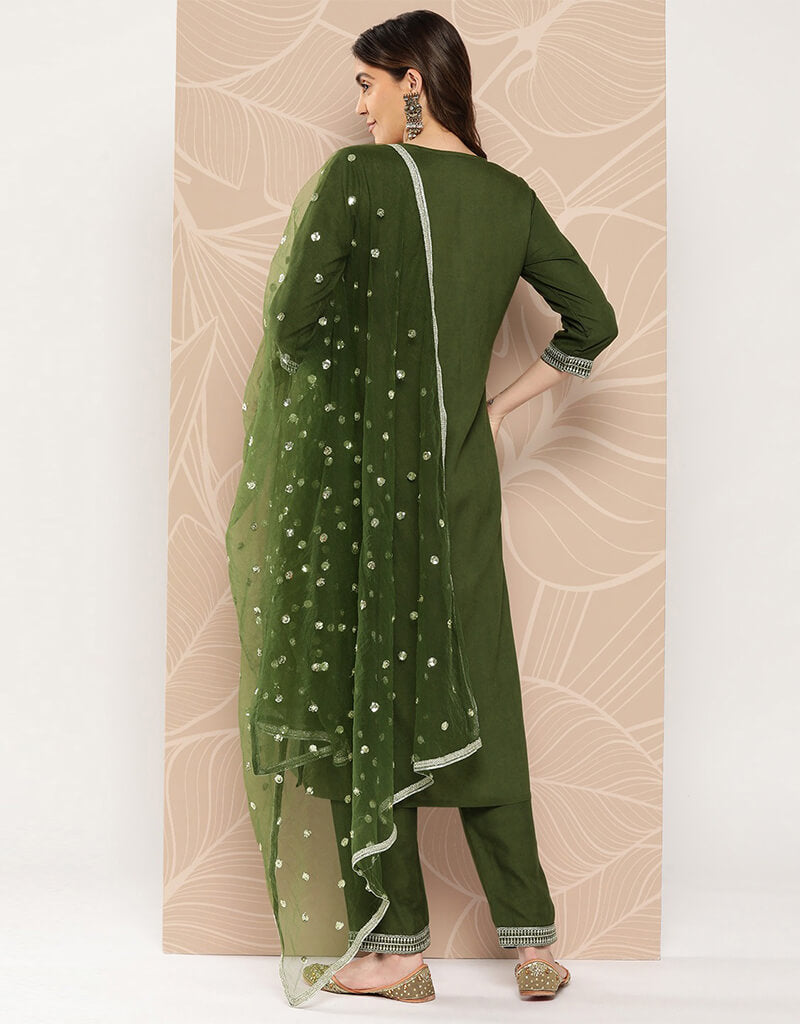 Army Green Viscose Rayon Straight Leg Pants for Women - Comfortable Stretchy Dress Pants for Office Work & Casual Wear