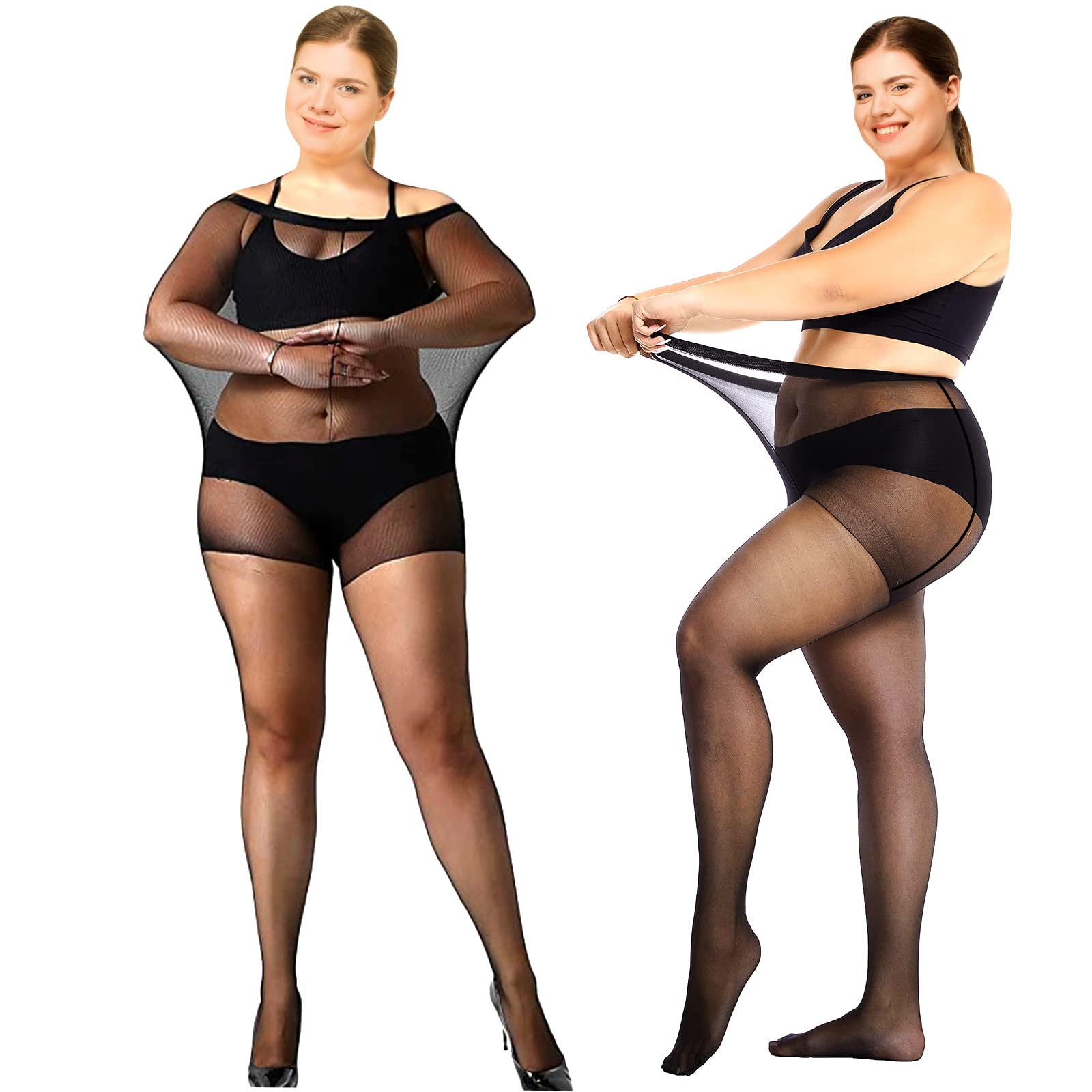Sibba Slim Black Sheer Pantyhose for Women - Plus Size Stretch Tights for Winter & Office Wear