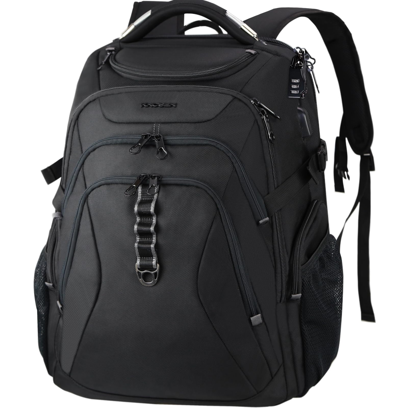 KROSER 18.4 Inch XXXL Travel Laptop Backpack - Water-Resistant Hard Shell Gaming Backpack with RFID Protection & Saferoom Pockets - Stylish Business College Daypack for Men & Women (Black) - Perfect for Work, School, Travel & Commuting
