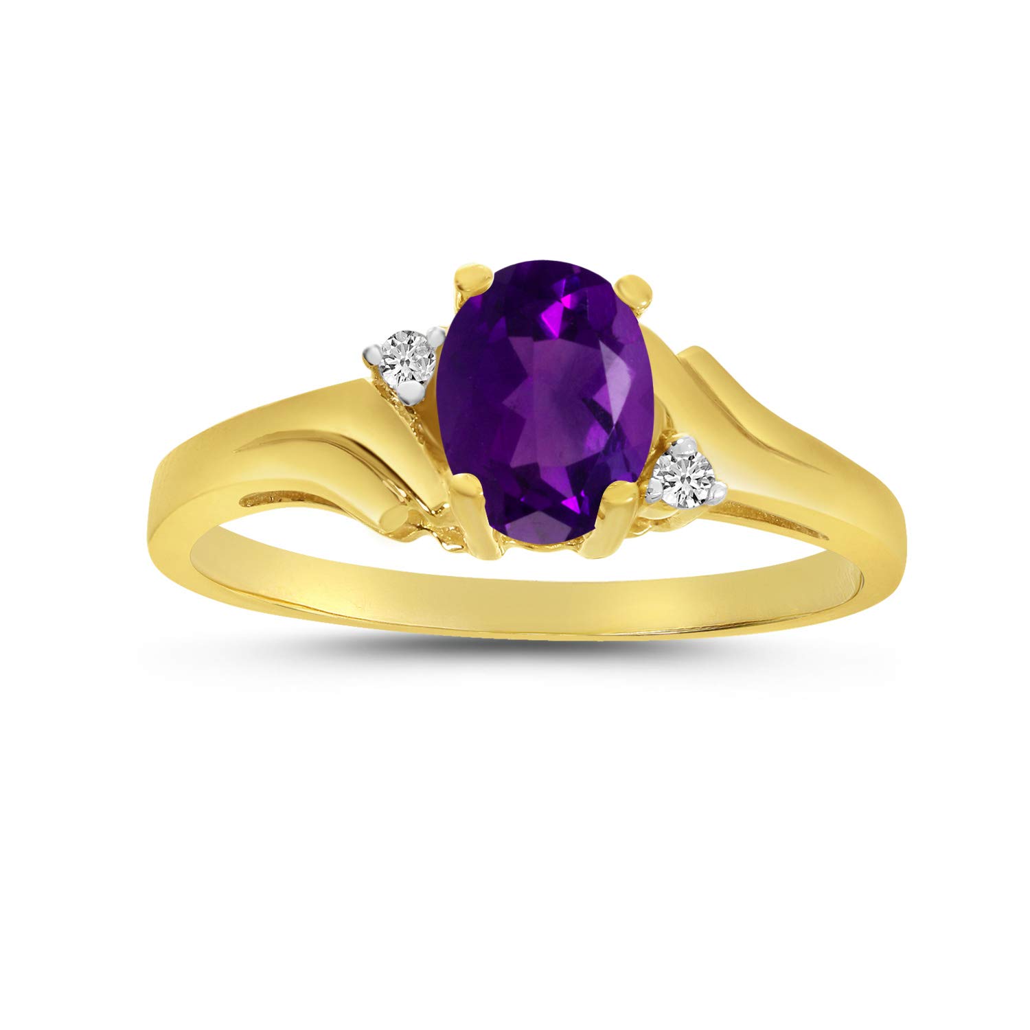10K Yellow Gold Oval Amethyst and Diamond Ring for Women - Elegant Birthstone Jewelry Gift for Anniversary, Engagement, or Valentine's Day