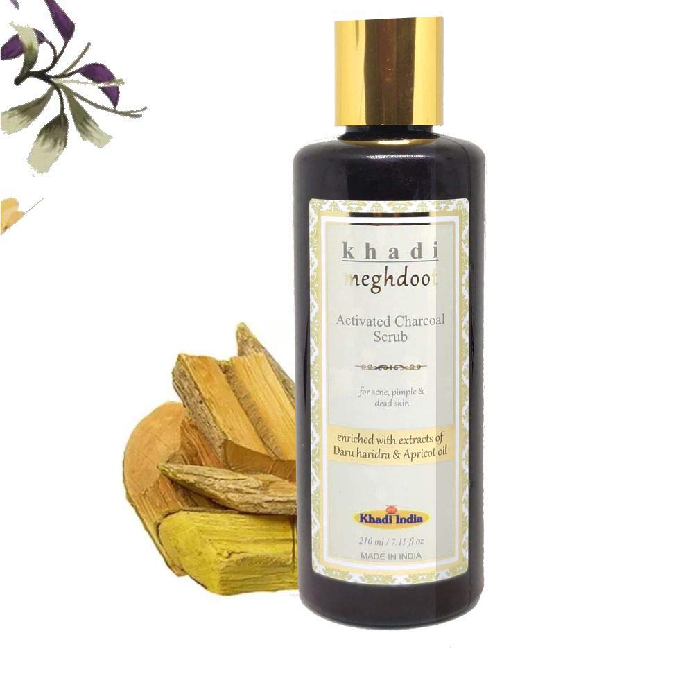 Khadi Meghdoot Activated Charcoal Face Scrub 210ml - Deep Cleansing for Acne, Pimples & Dead Skin Removal - Natural Exfoliator for Oily & Combination Skin - Perfect for Daily Skincare Routine