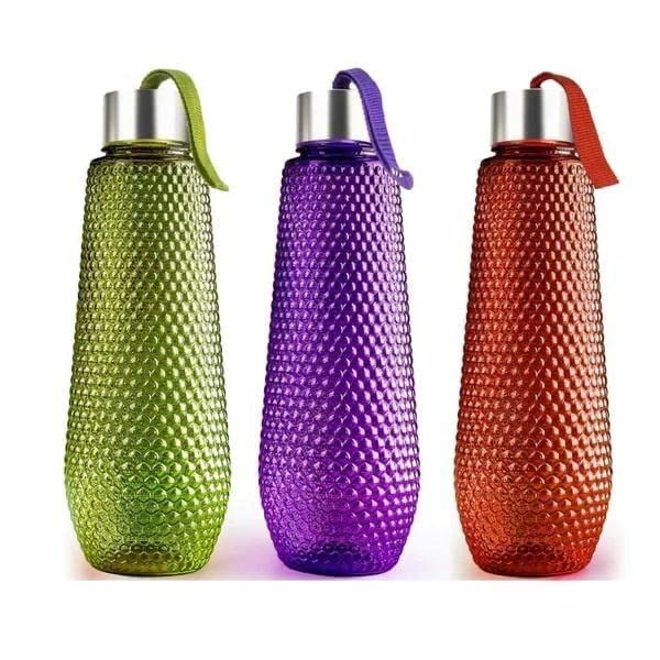 ASVMART 3-Pack Plastic Water Bottles with Steel Finish Cap | 1000ml PET Bottles | Honeycomb Design for Better Grip | BPA-Free Reusable Drinkware for Home, Office, Gym & Outdoor Activities | Blue
