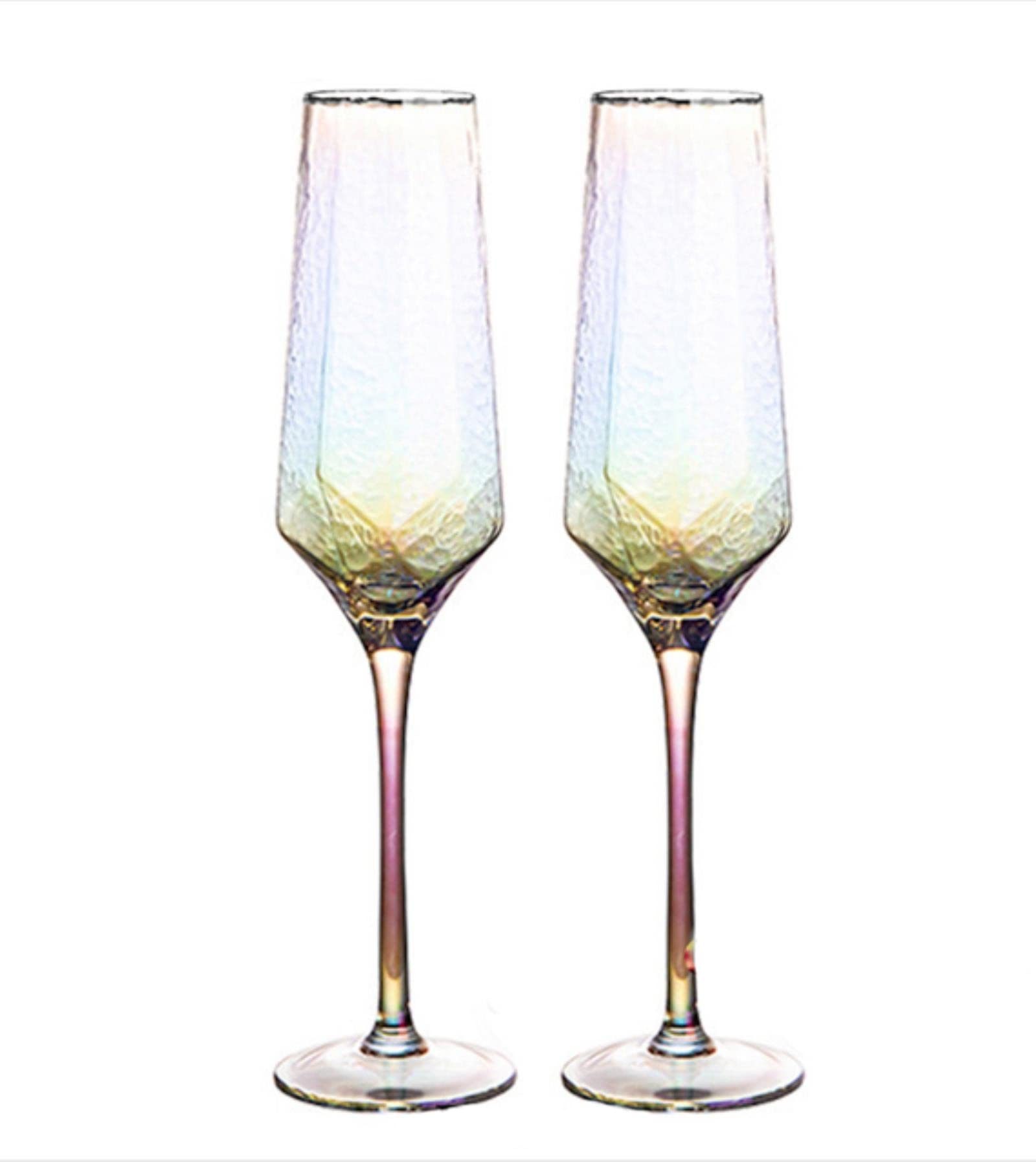2PCS Hammered Gold Champagne Glasses Set - Elegant Wine Goblets for Wedding, Anniversary & Romantic Dinners - Perfect for Toasting & Celebrations