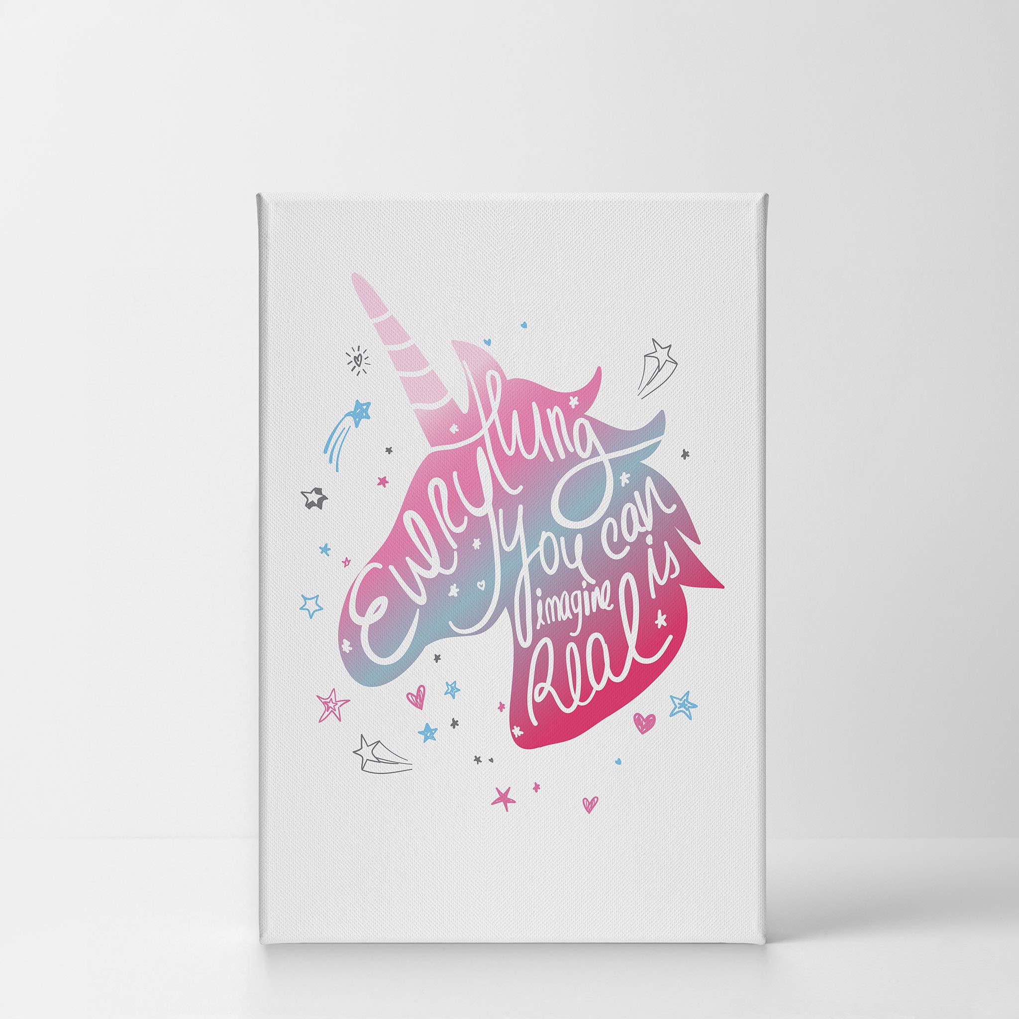 Unicorn Canvas Wall Art - Inspirational Quote 'Everything You Can Imagine Is Real' - Ready to Hang Nursery Decor, Kids Room Decor, Baby Room Wall Art - 36x24 Inch Made in USA - Perfect for Bedrooms, Playrooms & Gift Ideas