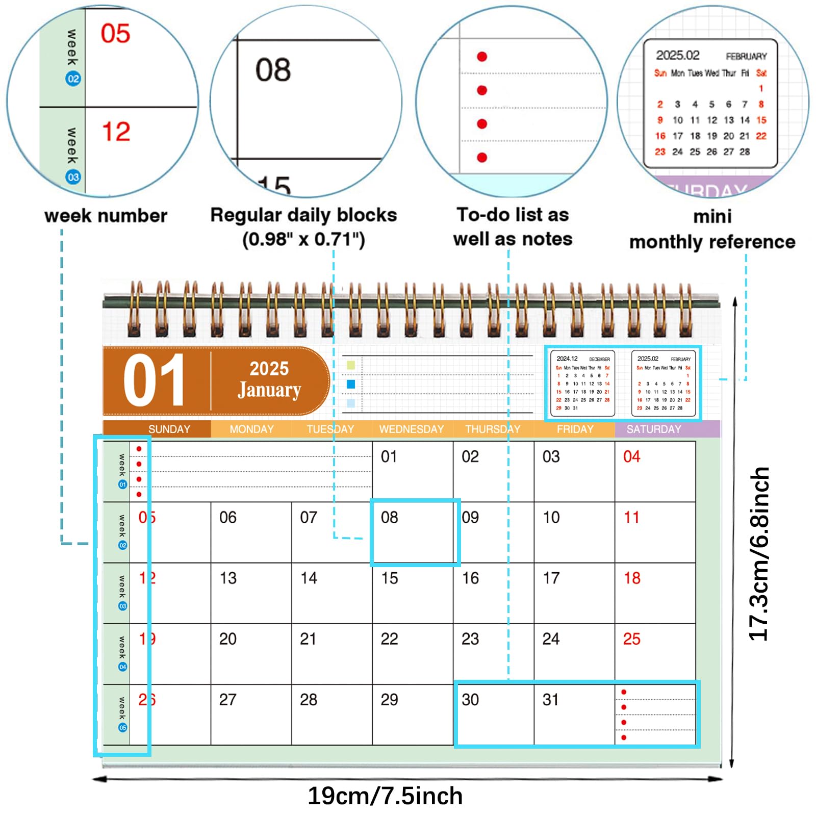2025 Small Desk Calendar - Standing Flip Monthly Planner with Metal Ring Twin-Wire Binding for Home, Office & School | Perfect for Scheduling, Productivity & Organization (Green)