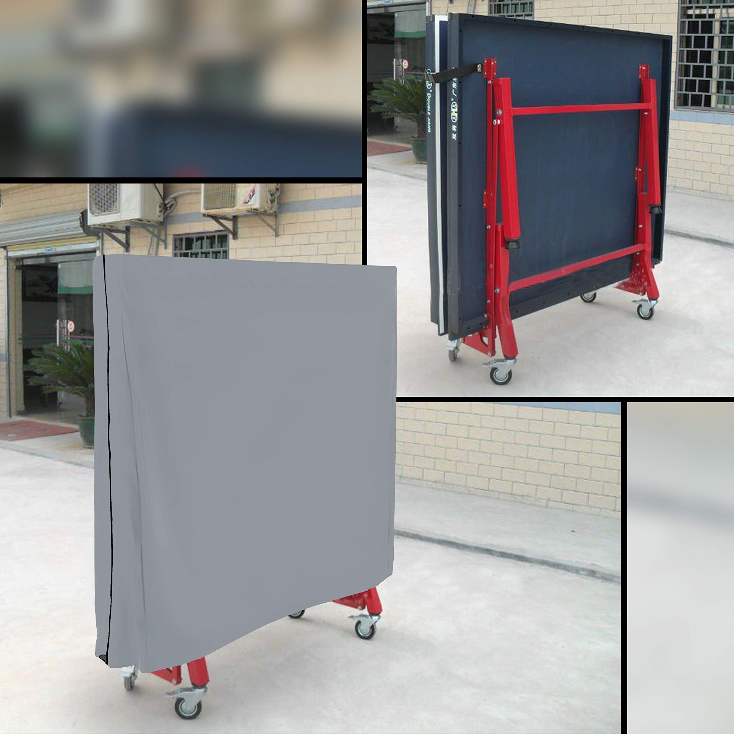 Premium Waterproof & UV Resistant Ping Pong Table Cover - Heavy Duty 18oz PVC Fabric with Air Pockets & Drawstring for Indoor/Outdoor Table Tennis Protection (Gray) - Perfect for Backyard, Garage, or Club Use