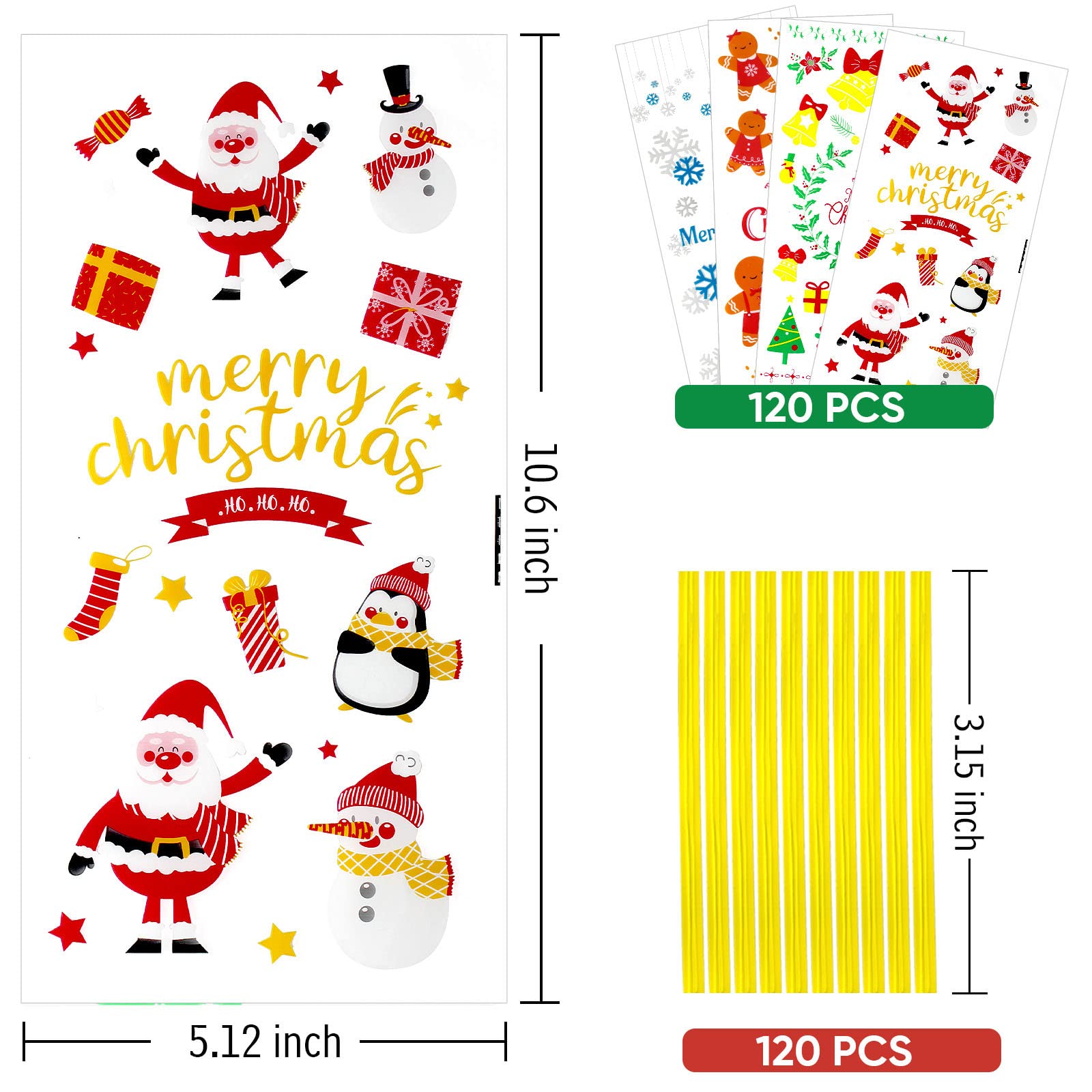 ZMCINER 120PCS Christmas Cellophane Candy Bags with Twist Ties - Holiday Party Favor Supplies for Christmas Treats, Gifts & Candy Storage | Perfect for Christmas Parties, Gift Wrapping & Holiday Celebrations