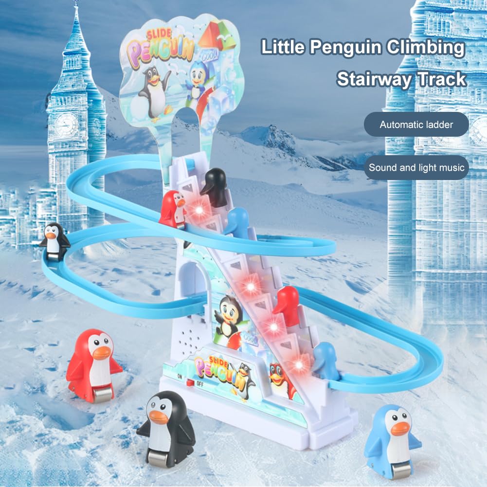 9-Pack Electric Penguin Stair Climbing Toys with LED Lights & Music - Montessori Educational Toys, Bath Toys for Babies & Toddlers - Perfect Birthday Gift for Kids (Ideal for Bathtime Play, Early Learning & Sensory Development)
