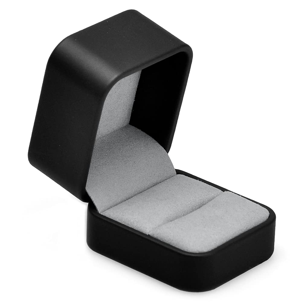 Vintage Black PU Leather Ring Box with Round Corners - Elegant Jewelry Gift Packaging for Proposals, Engagements & Special Occasions | Perfect for Wedding, Anniversary & Romantic Surprises