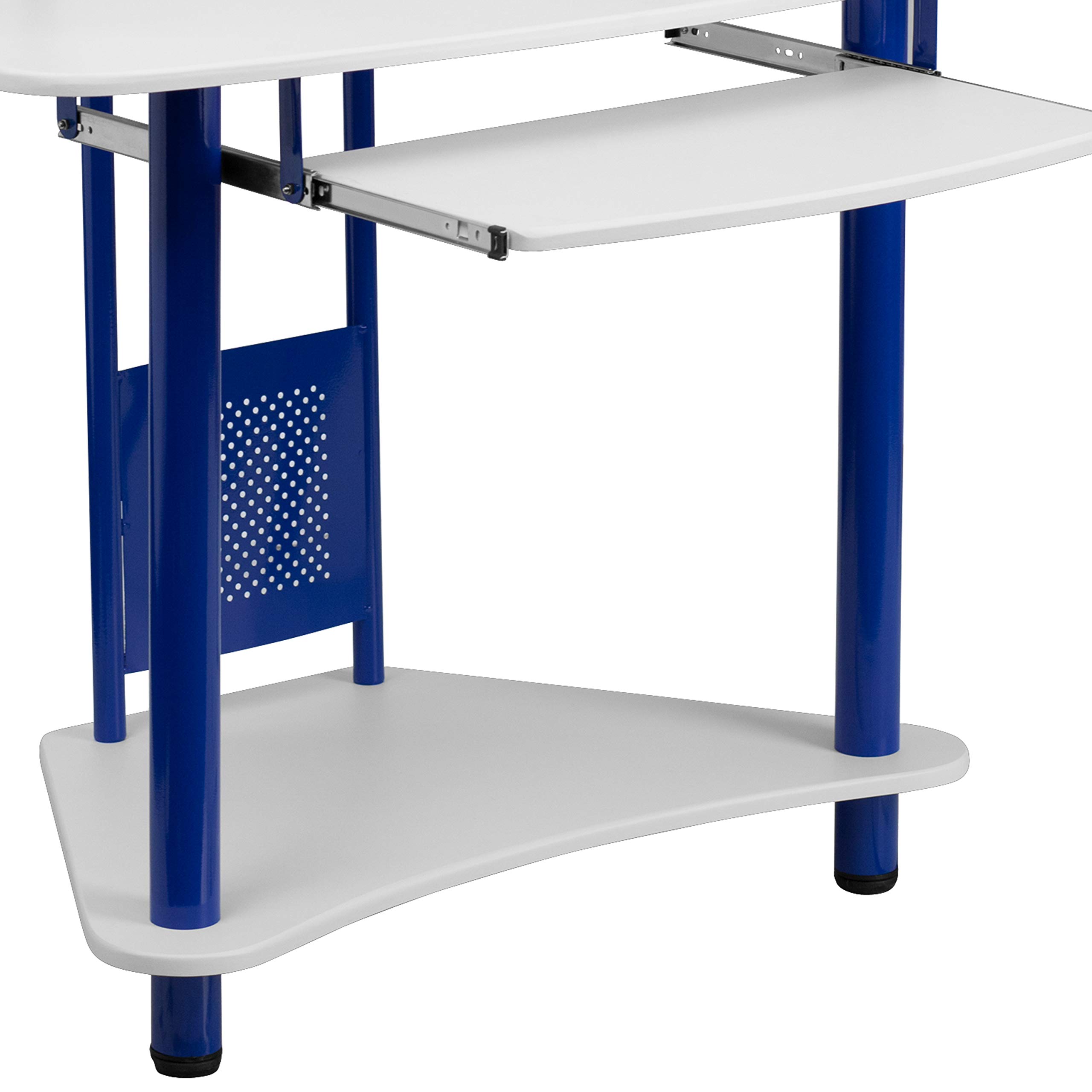 Blue Corner Desk with Hutch - Compact Home Office Workstation