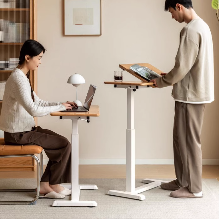 Solid Oak Wood Adjustable Height Folding Desk - Portable Home Office Workstation for Small Spaces, Dorm Rooms & Remote Work