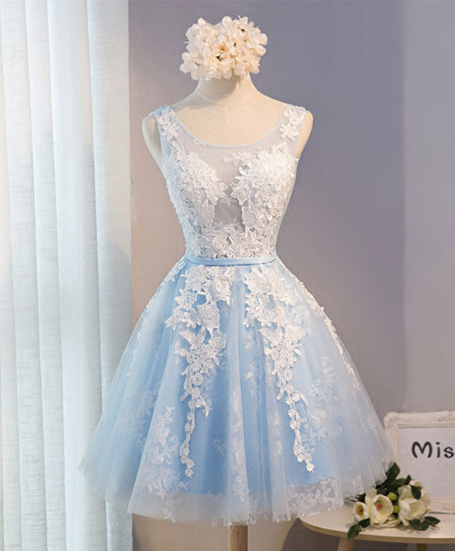 Elegant Blue V-Neck Tulle Short Prom Dress for Homecoming, Party & Special Occasions | Flattering Fit for Teens & Juniors | Perfect for Dances, Formals & Evening Events