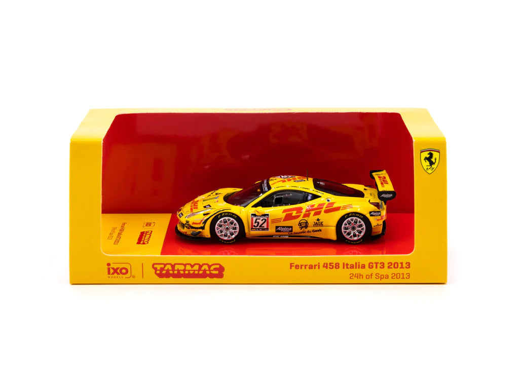 Tarmac Works 1:64 Scale Ferrari 458 Italia GT3 Diecast Model Car - 2013 24 Hours of Spa Race Edition (L. Gorinni / S. Lémeret / T. Prignaud / R. Brandela) - Perfect for Collectors, Display, and Racing Enthusiasts