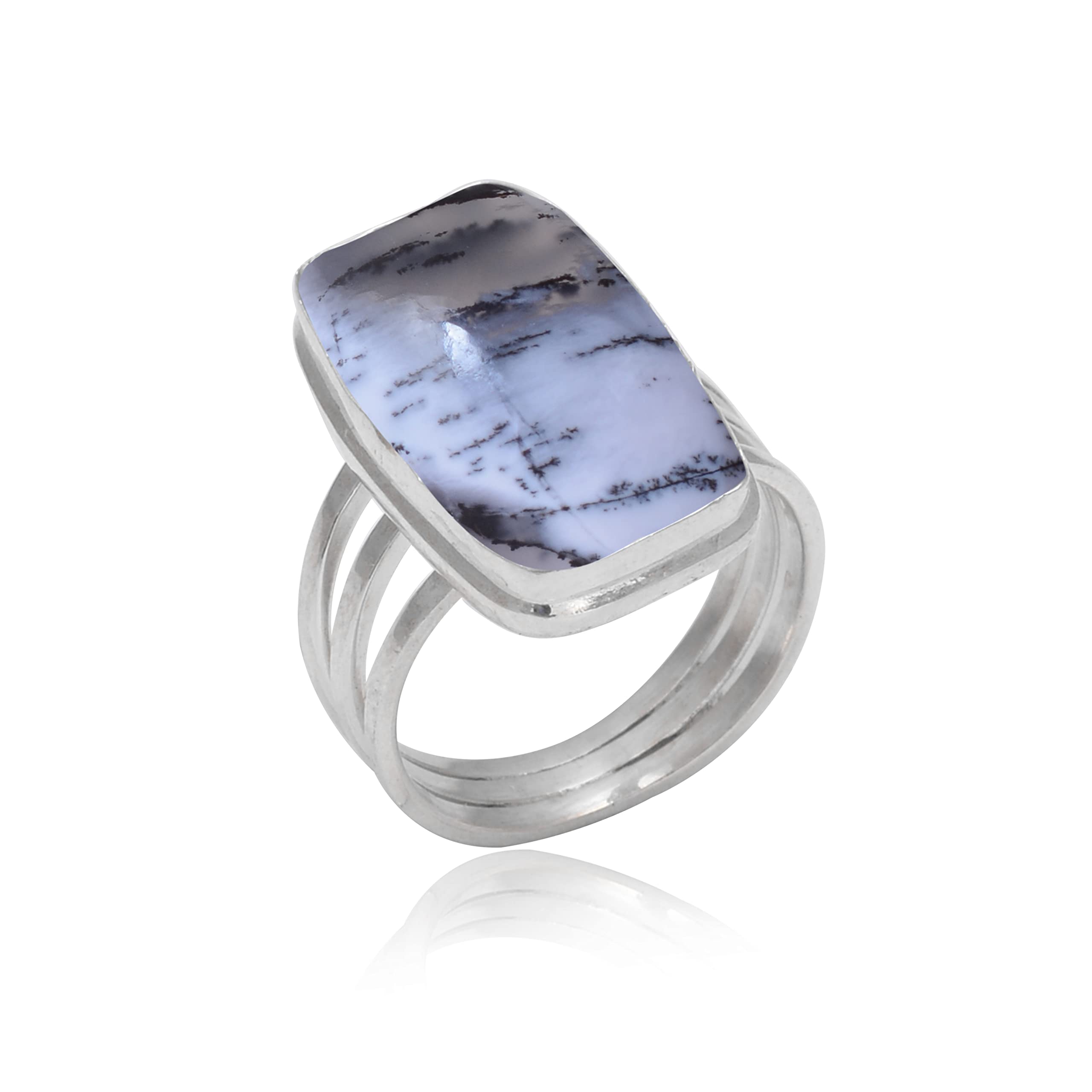 Veracity Jewelry Dendrite Opal & Dendritic Agate Ring for Women - 925 Sterling Silver Healing Meditation Ring - Black & White Gemstone Jewelry for Spiritual Energy & Chakra Balancing - Perfect for Yoga, Reiki & Mindful Living - VSR-797