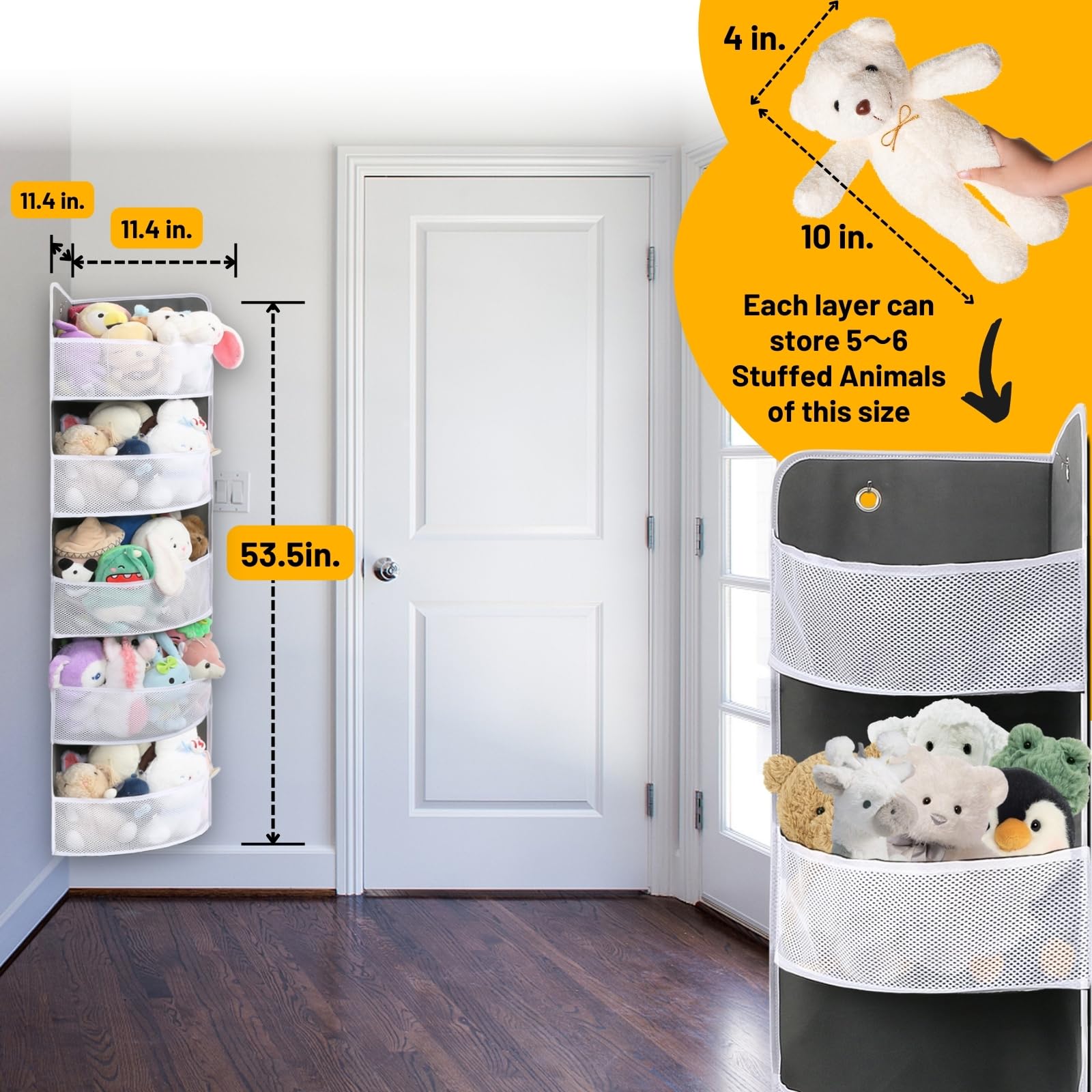 Ofiray 5-Tier Soft Corner Shelf - Safe Hanging Wall Organizer for Kids | Child-Friendly Storage for Toys, Stuffed Animals, Diapers & Sundries | Perfect for Pantry, Closet, Bedroom & Nursery Organization | Space-Saving Home Decor Solution