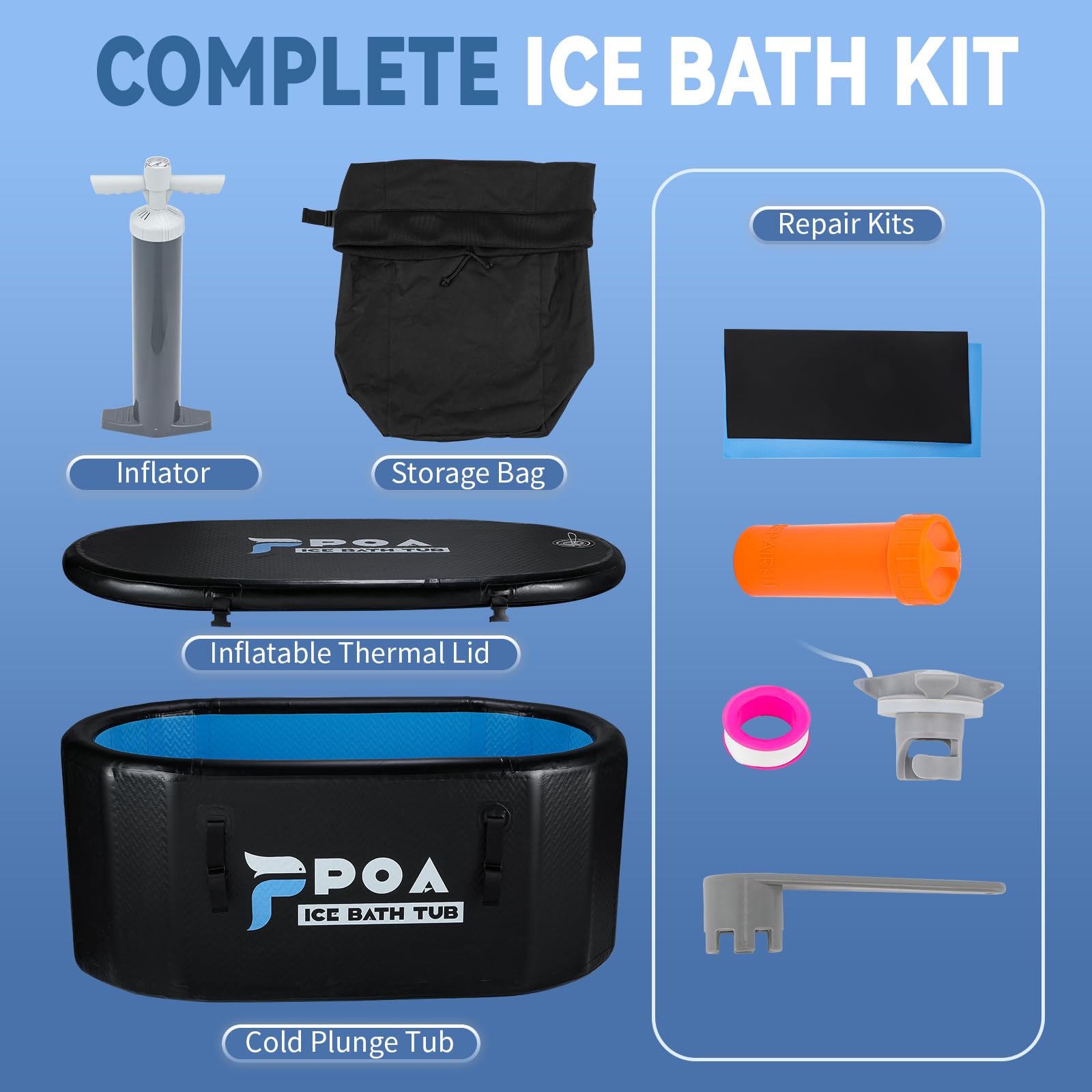 Poafamx XXL Inflatable Ice Bath Tub - 155 Gallon Portable Cold Plunge Tub for Athletes with Insulated Cover | Cold Water Therapy for Muscle Recovery, Post-Workout Relief | Indoor & Outdoor Use (Black)
