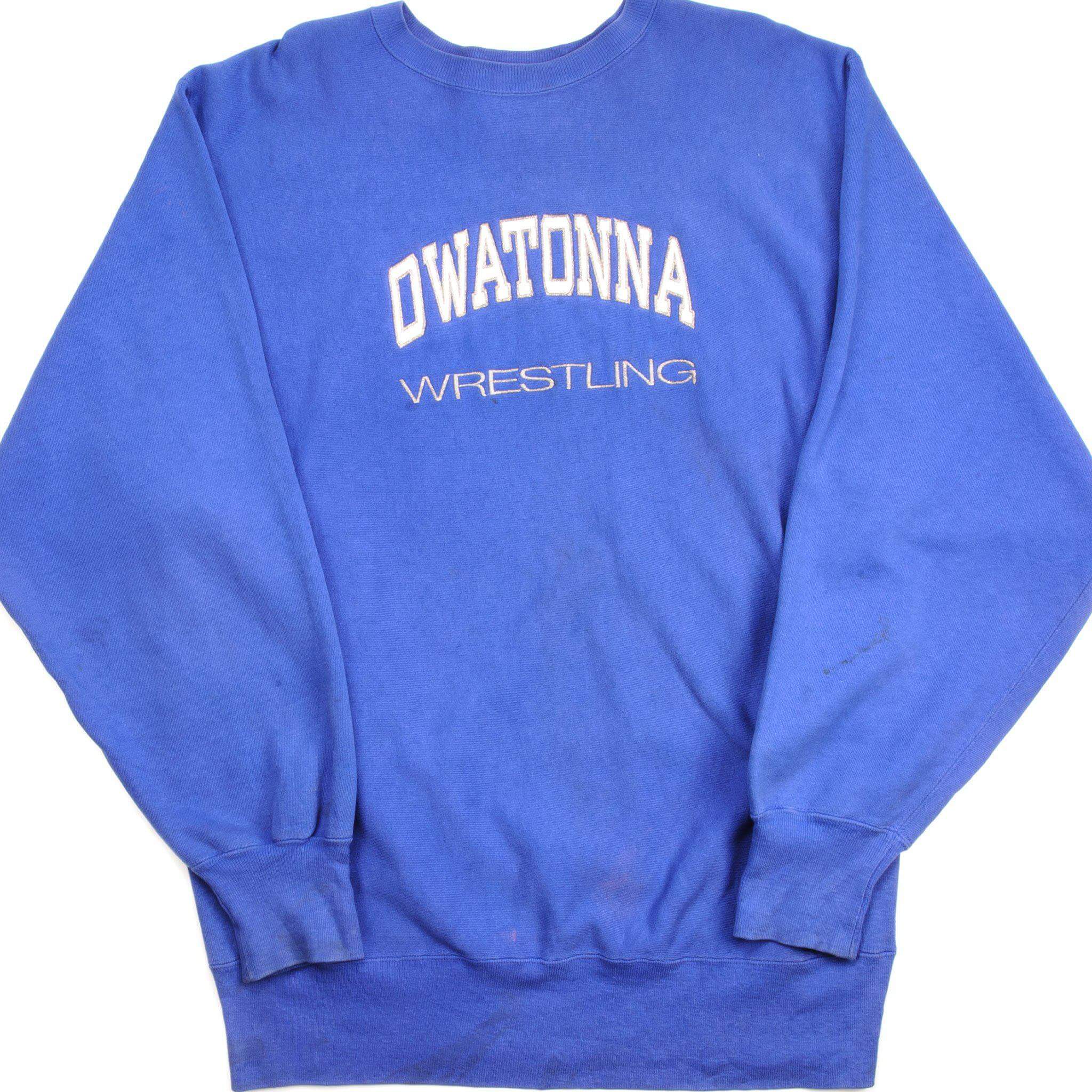 Vintage Champion Reverse Weave Owatonna Wrestling Sweatshirt 1990s XL Made in USA - Retro Athletic Wear for Wrestling Fans & Vintage Collectors