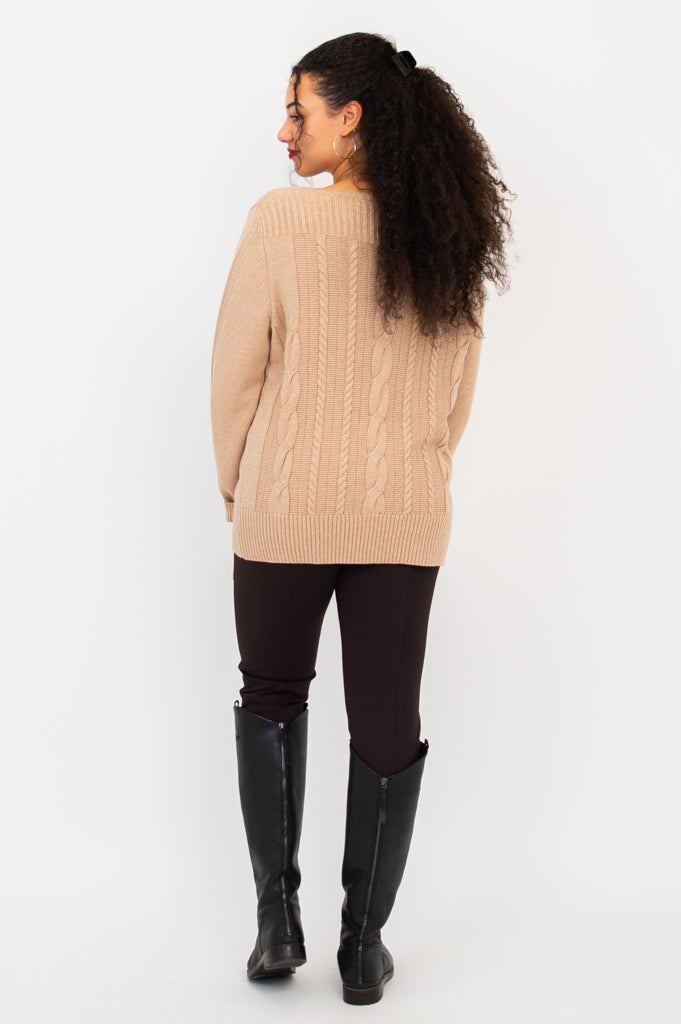 Cora Sweater - Soft Cotton Knit Pullover in Latte Brown | Cozy Casual Wear for Fall & Winter