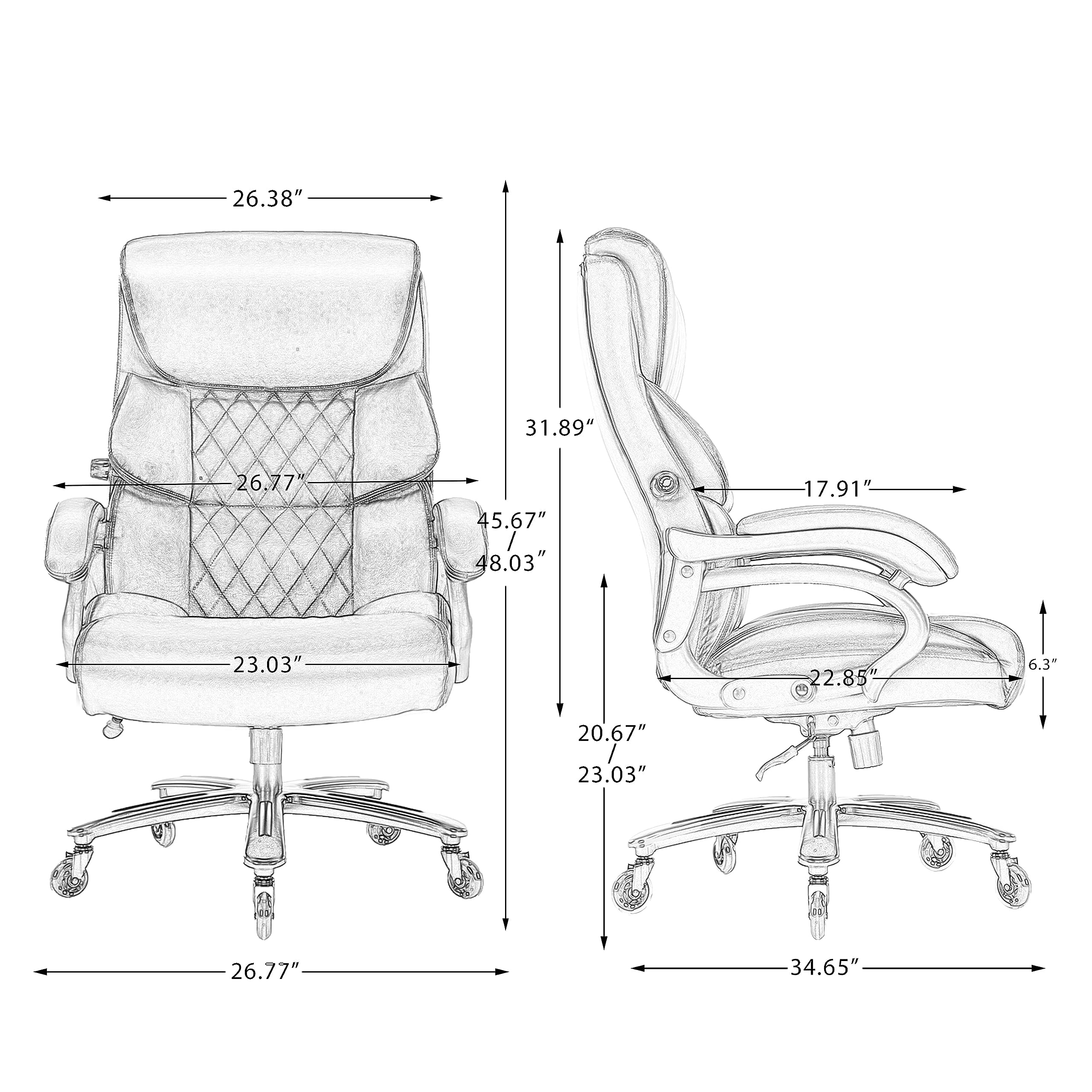 Big and Tall Office Chair 500 LBS Capacity - Heavy Duty Executive Chair for Large People with Adjustable Lumbar Support & Sturdy Wheels - Black/Brown Faux Leather Desk Chair - Perfect for Home Office, Gaming & Workspaces