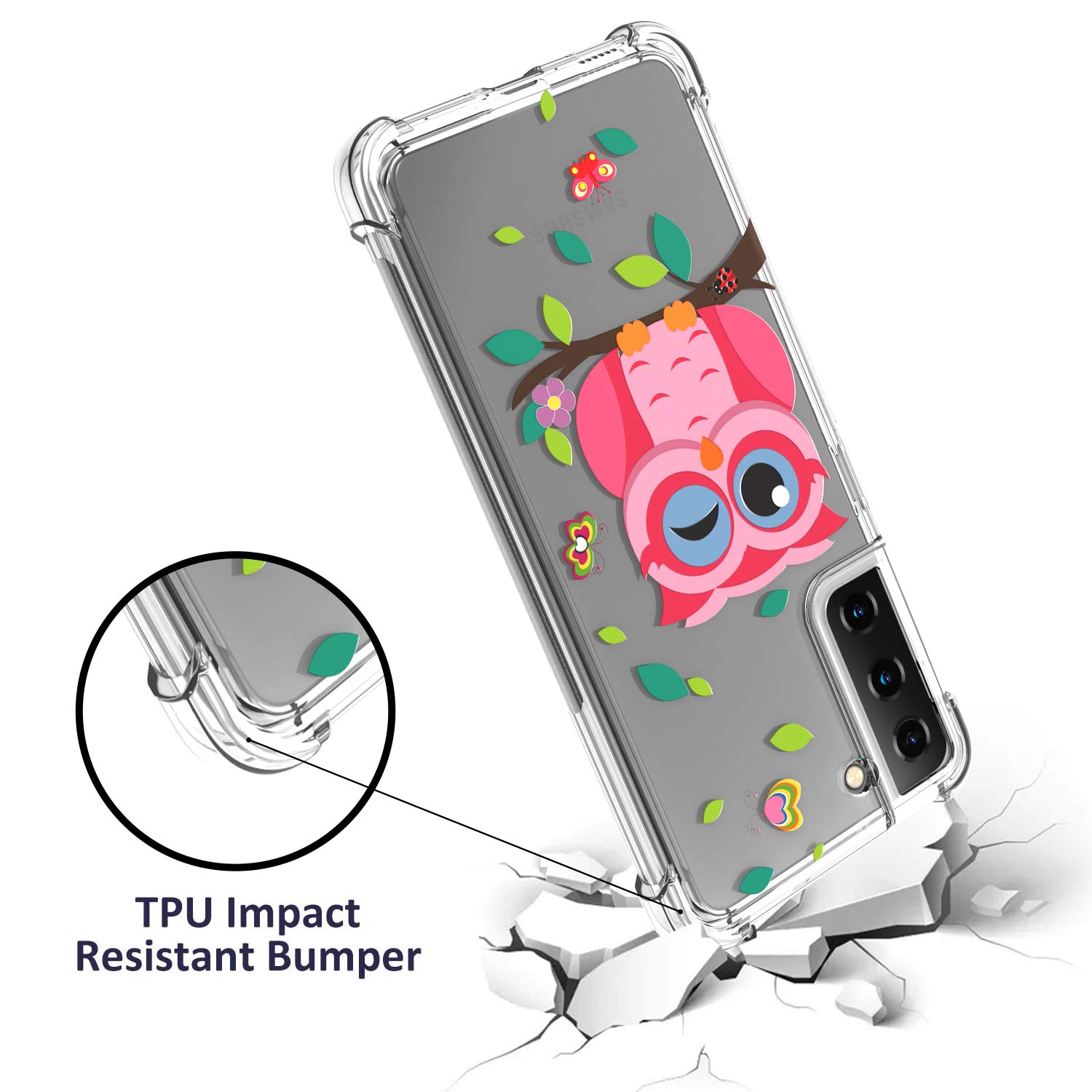 CoverON Slim Flexible TPU Clear Phone Case for Samsung Galaxy S21 Plus 5G - Owl Design | Perfect for Everyday Protection & Style