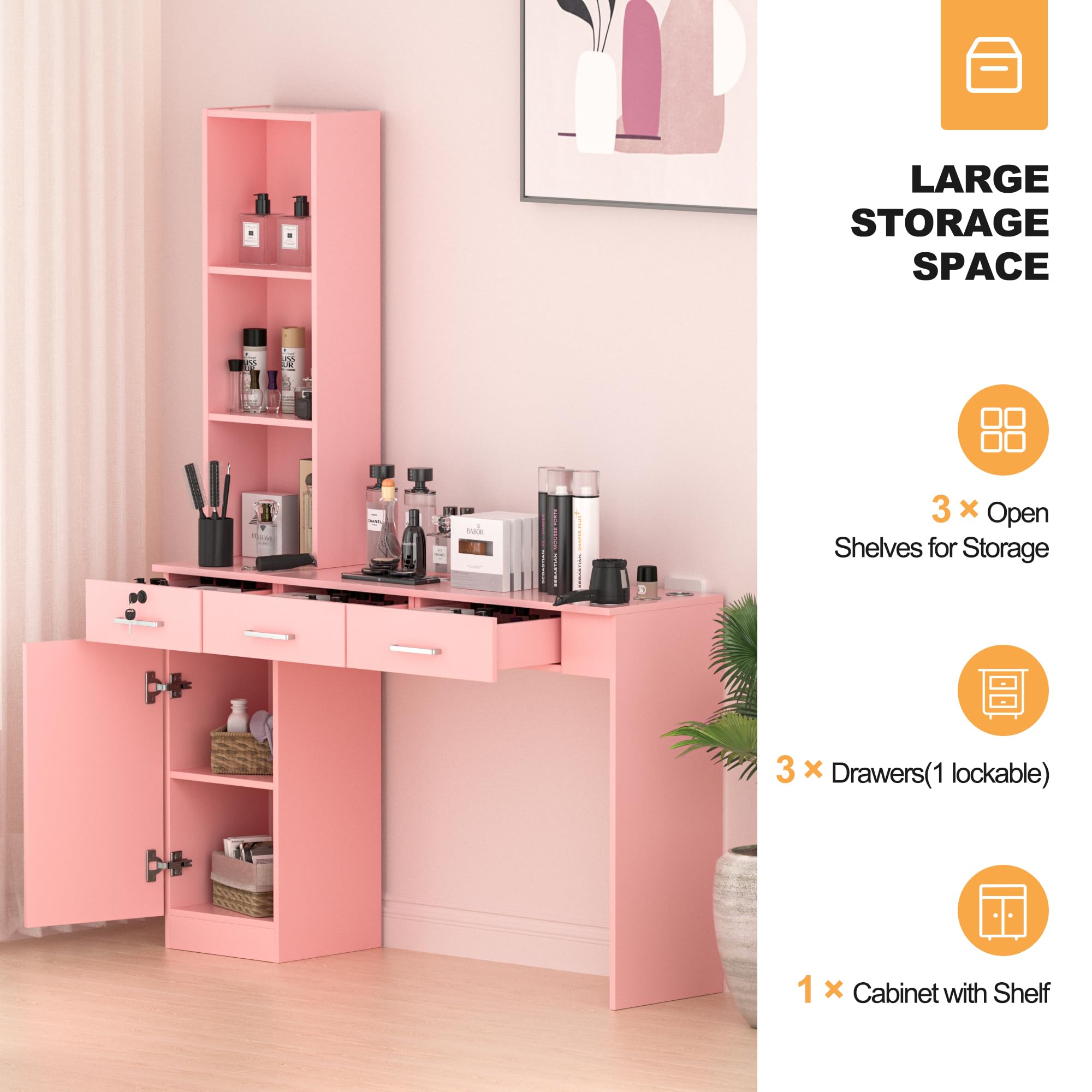 Professional Barber Salon Work Station - Hair Stylist Organizer Cabinet with Storage for Home & Beauty Salon Equipment | Durable Barbershop Furniture in Pink | Perfect for Small Spaces & Mobile Stylists