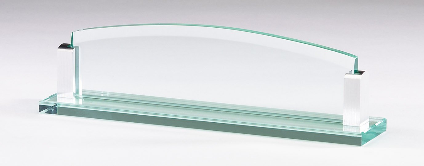 Glass Nameplate with Aluminum Corners for Office Desk