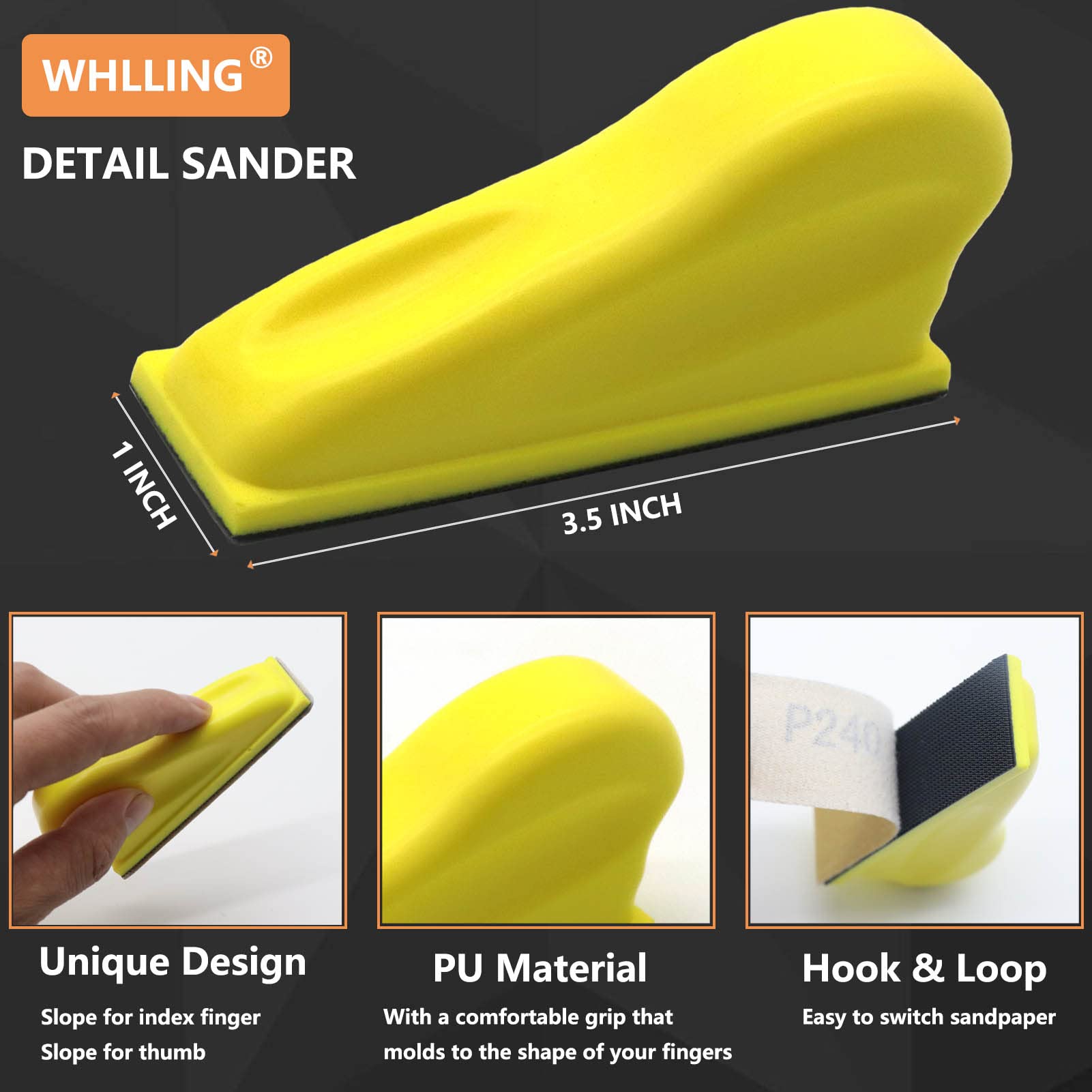 70 Sheets Micro Detail Sander Paper Kit - 3.5”x1” Hand Sanding Block with 80-600 Grit Wet/Dry Hook & Loop Sandpaper for Woodworking, Metal Finishing, Crafts & Tight Spaces - Perfect for Small DIY Projects & Professional Use